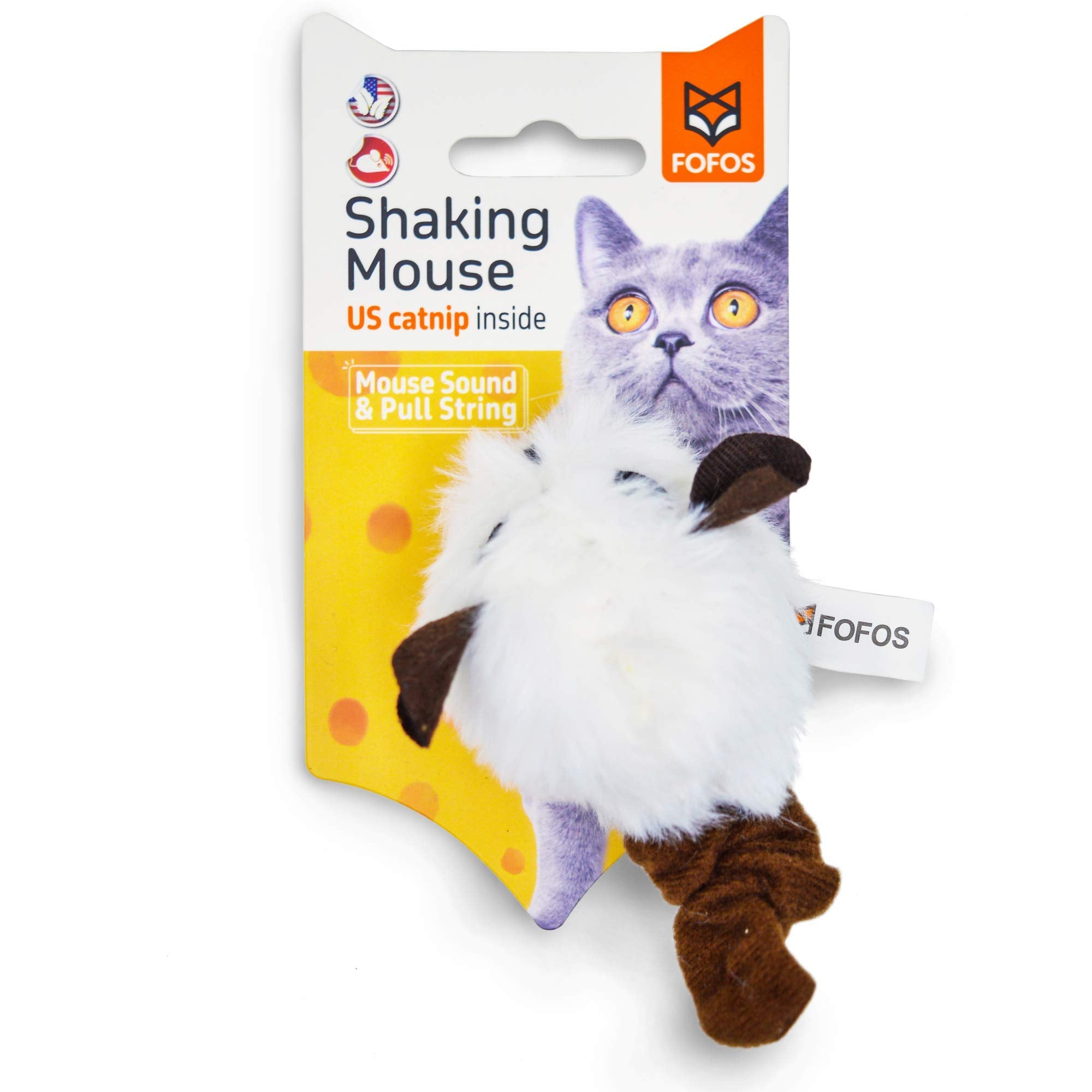 Barkbutler X Fofos Pull String & Sound Chip Mouse Electronic Cat Toy,White|Us Grade Catnip Inside|Motion Activated Mouse Sounds|
