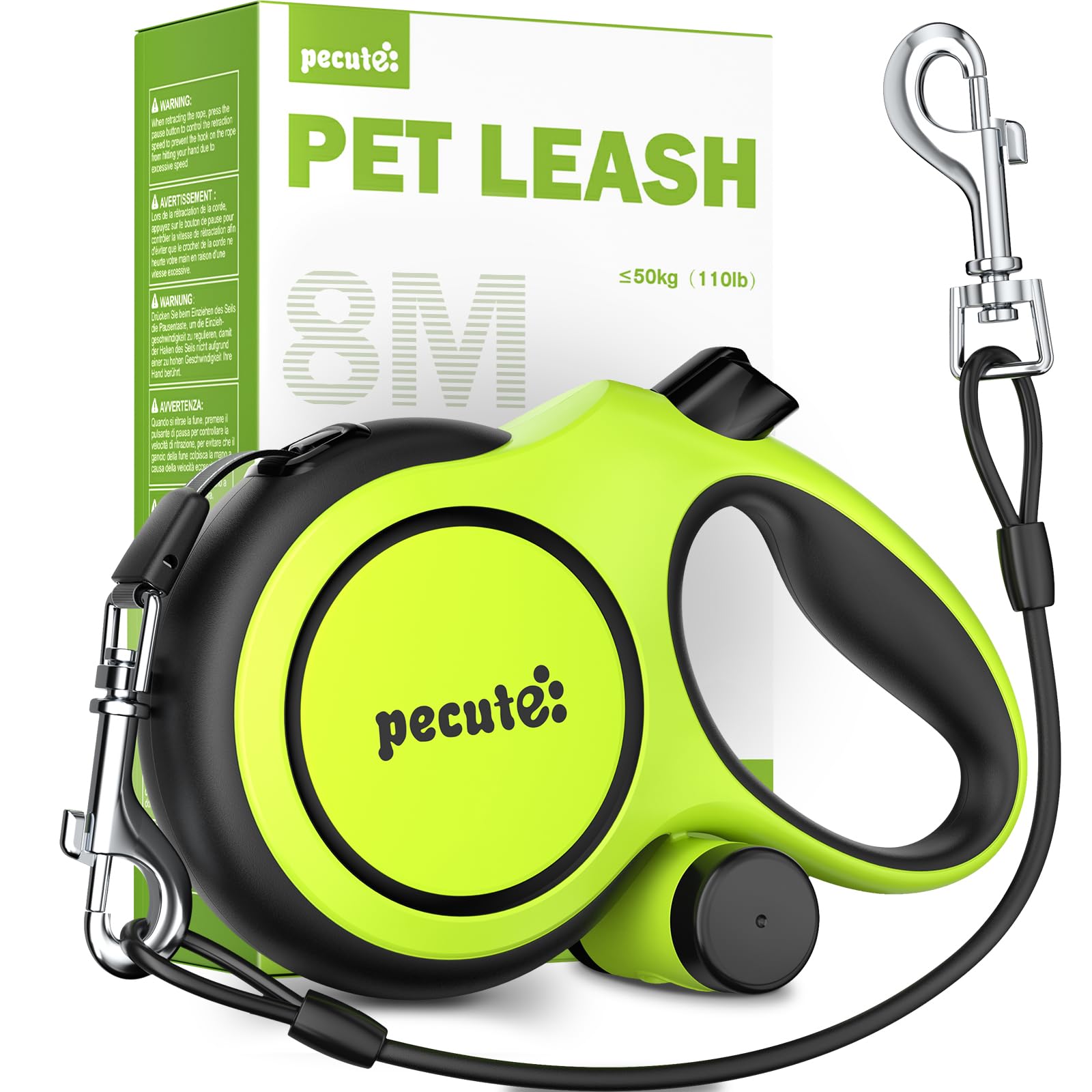Pecute Retractable Dog Leash with Chew Proof Steel Cable, 26ft Heavy Duty Retractable Pet Leash with Poop Bag Holder, Anti-Slip 