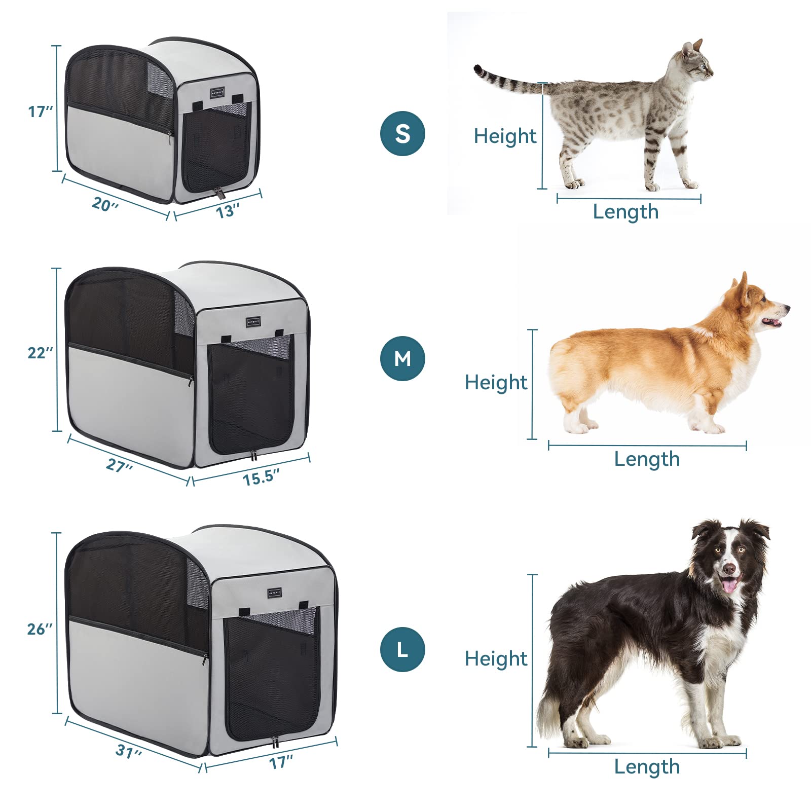 Petsfit Portable Cat Cage Kennel For Cats Small Dogs, Waterproof Puppy Crate Soft Cat Kennel Carrier For Traveling