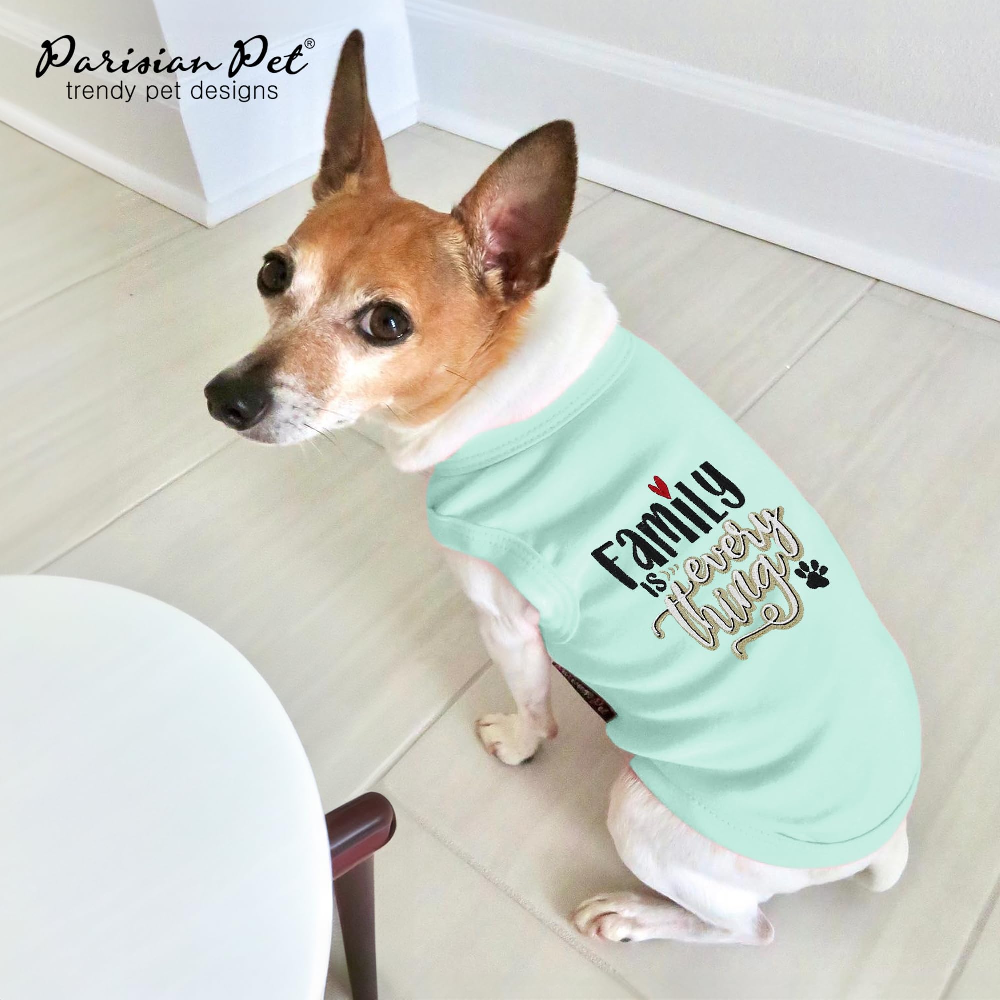 Parisian Pet Unisex Dog Tshirt - Embroidered “ Family Is Everything “ Dog Shirt - Breathable And Lightweight Dog Clothes - Sleeveless Dog Tee Shirts - Machine Washable Dog Shirt For Large Dogs - 2Xl