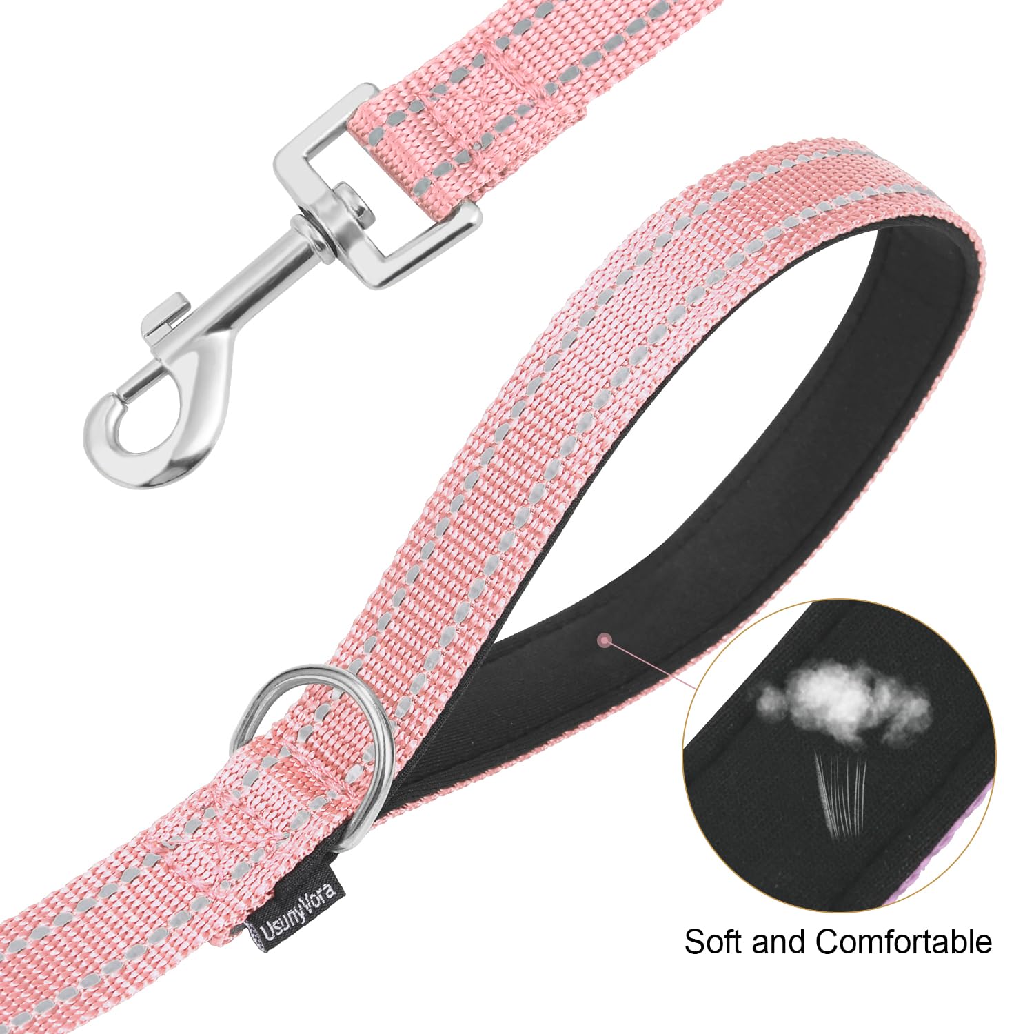 Usunyvora Reflective Nylon Dog Leash For Walking,Strong Dog Leash With Padded Handle For Medium And Large Dogs,4 Ft,Pink