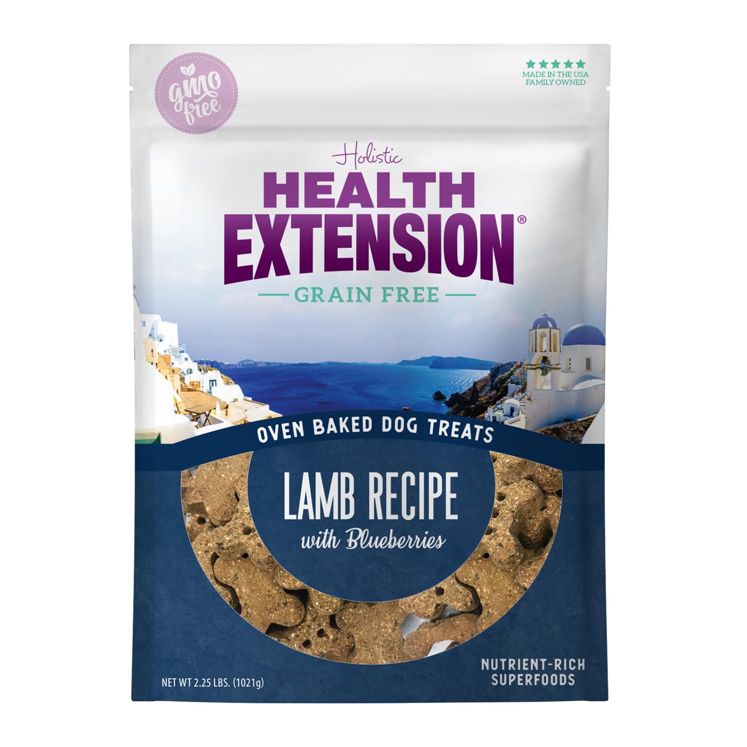 Health Extension Oven-Baked Dog Treats, 2.25lb (1.02kg), Lamb & Blueberry Recipe - Gluten & Grain-Free, Superfood-Infused, Crunc