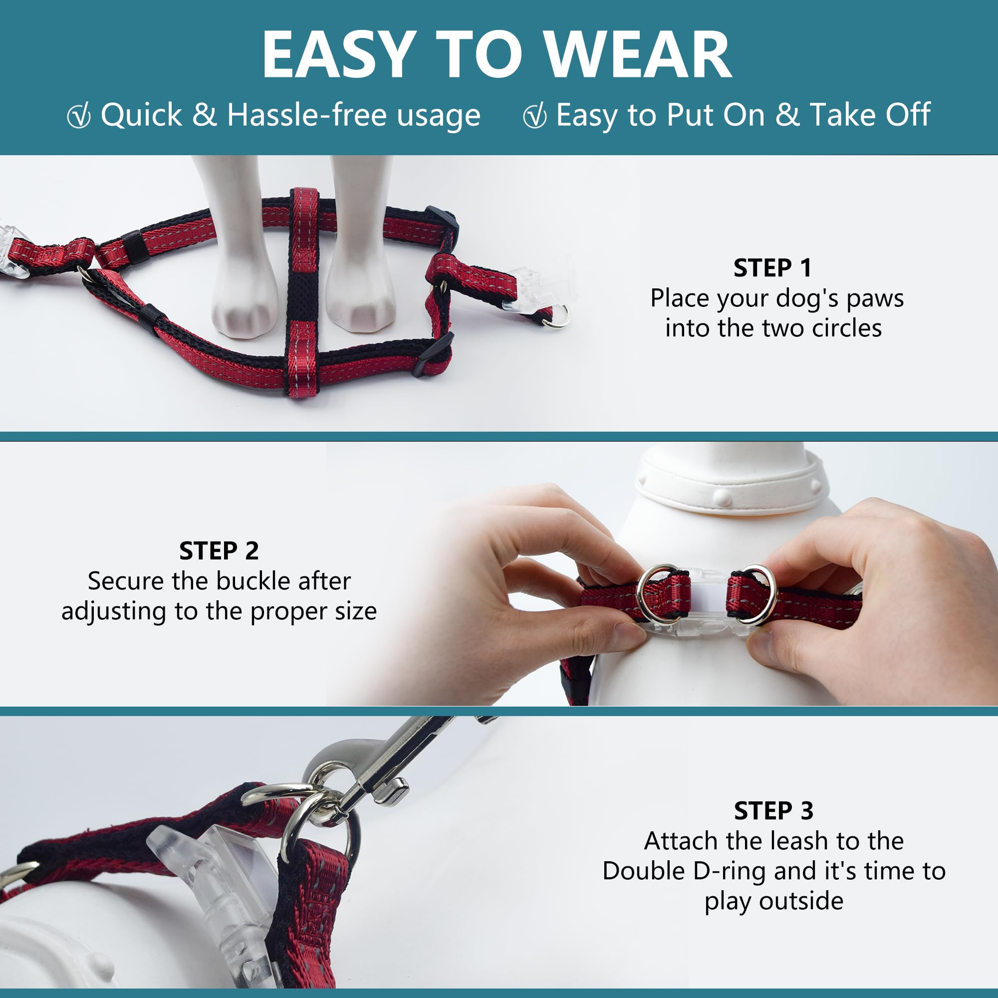Reflective No-Pull Dog Harness And Leash Set For Medium Dogs - Quick-Release Buckle, Adjustable Step-In Design With Double D-Rin