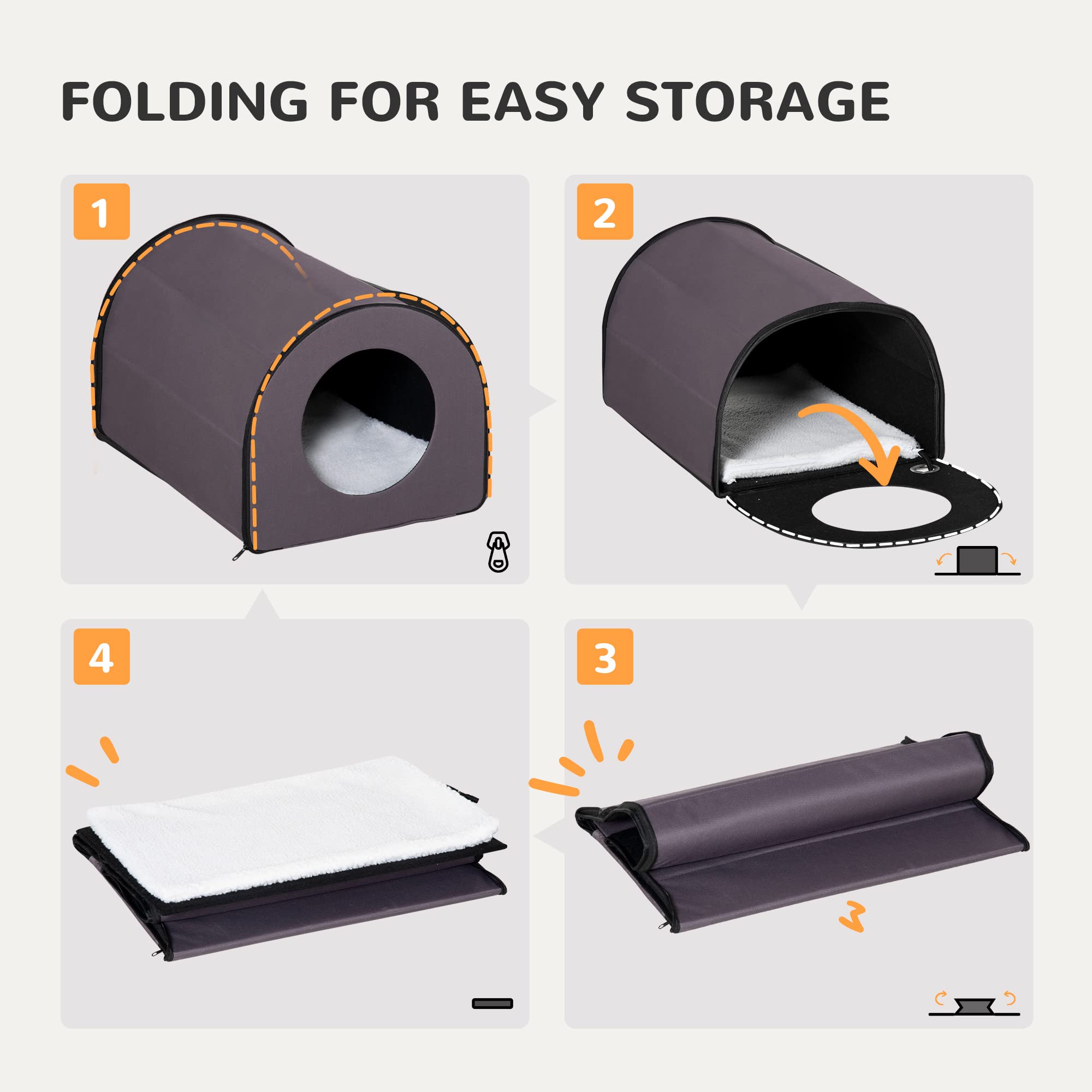 Pawhut Dome Heated Cat House Portable And Waterproof Pet Shelter For Kitty In Winter, Brown