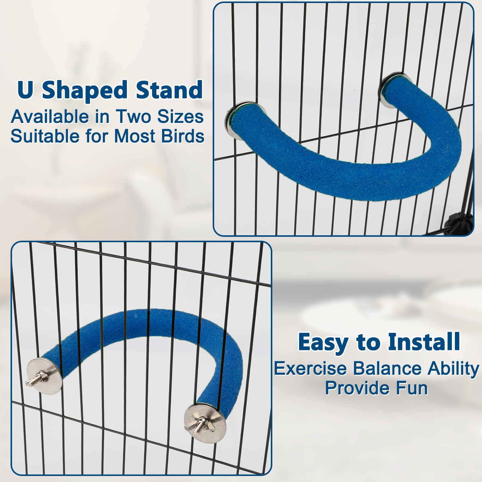 Rypet Parrot Perch Rough-Surfaced - Quartz Sands Bird Cage Perches For Small Parakeets Cockatiels, Conures, Macaws, Parrots, Love Birds, Finches Cages Toy, U Shape