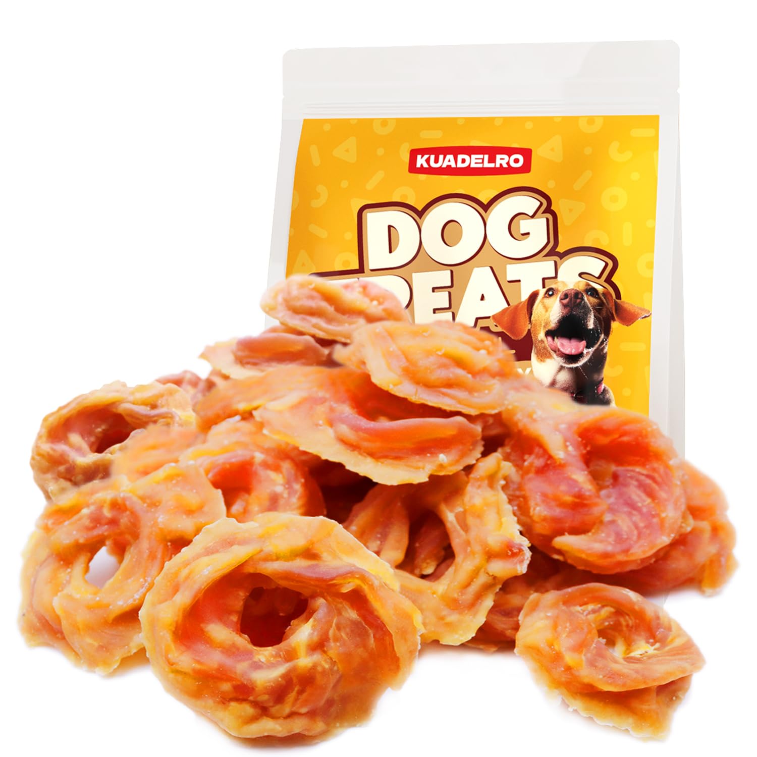 KUADELRO Chicken Rings Dog Treats, Natural Chicken Breast Jerky Rawhide-Free Soft Chews Healthy Dog Training Treats for Small Me