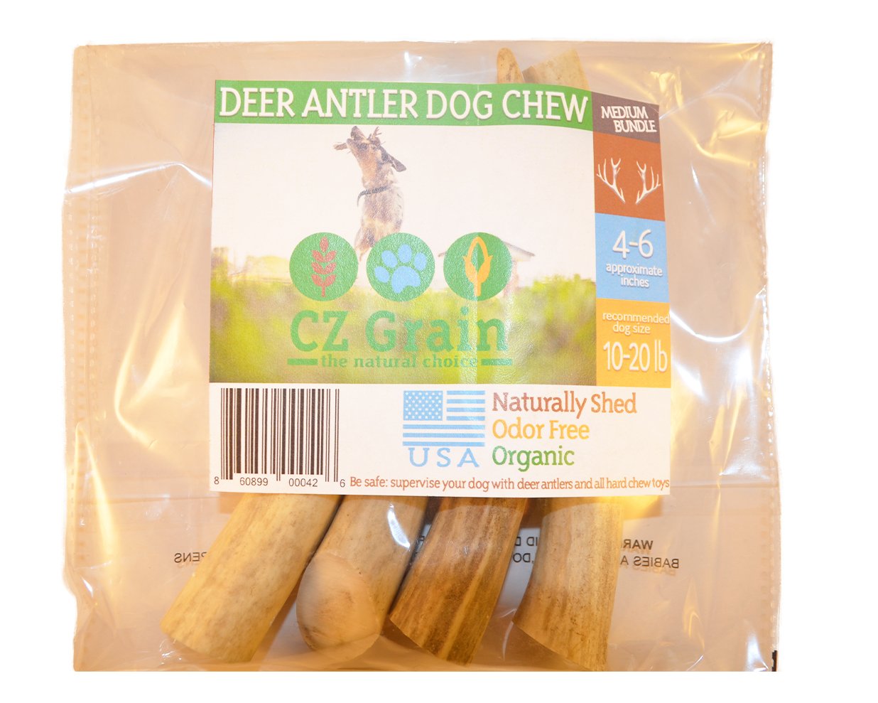 CZ Grain Medium Grade A Deer Antlers for Dogs, Naturally Shed Deer Antlers, Organic Deer Antlers, All Natural Deer Antler Chews,