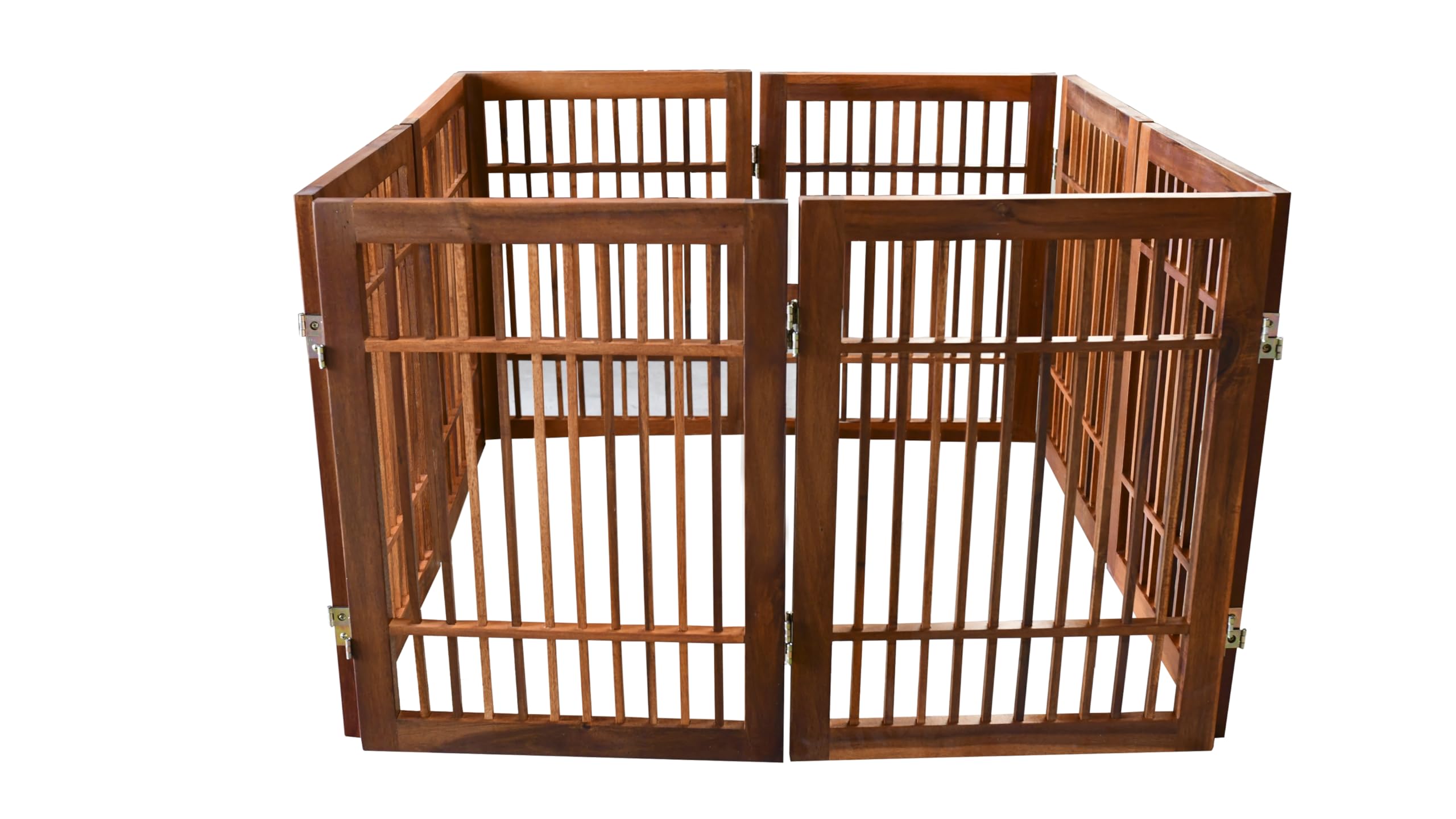 Urnporium Freestanding Pet Gate Folding Wooden Fence for Indoor & Outdoor Use, Durable Acacia Hardwood (Brown Pet Gate, 8 Panel