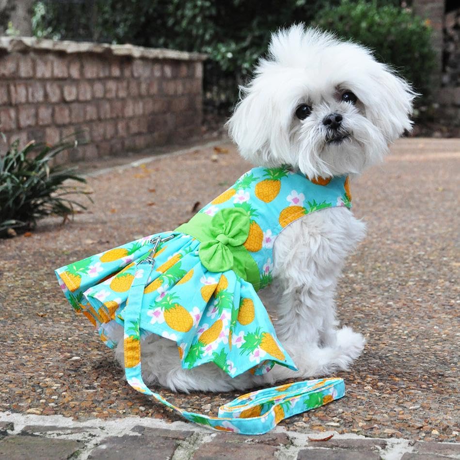 Doggie Design Pineapple Luau Dog Harness Dress With Matching Leash (Small)