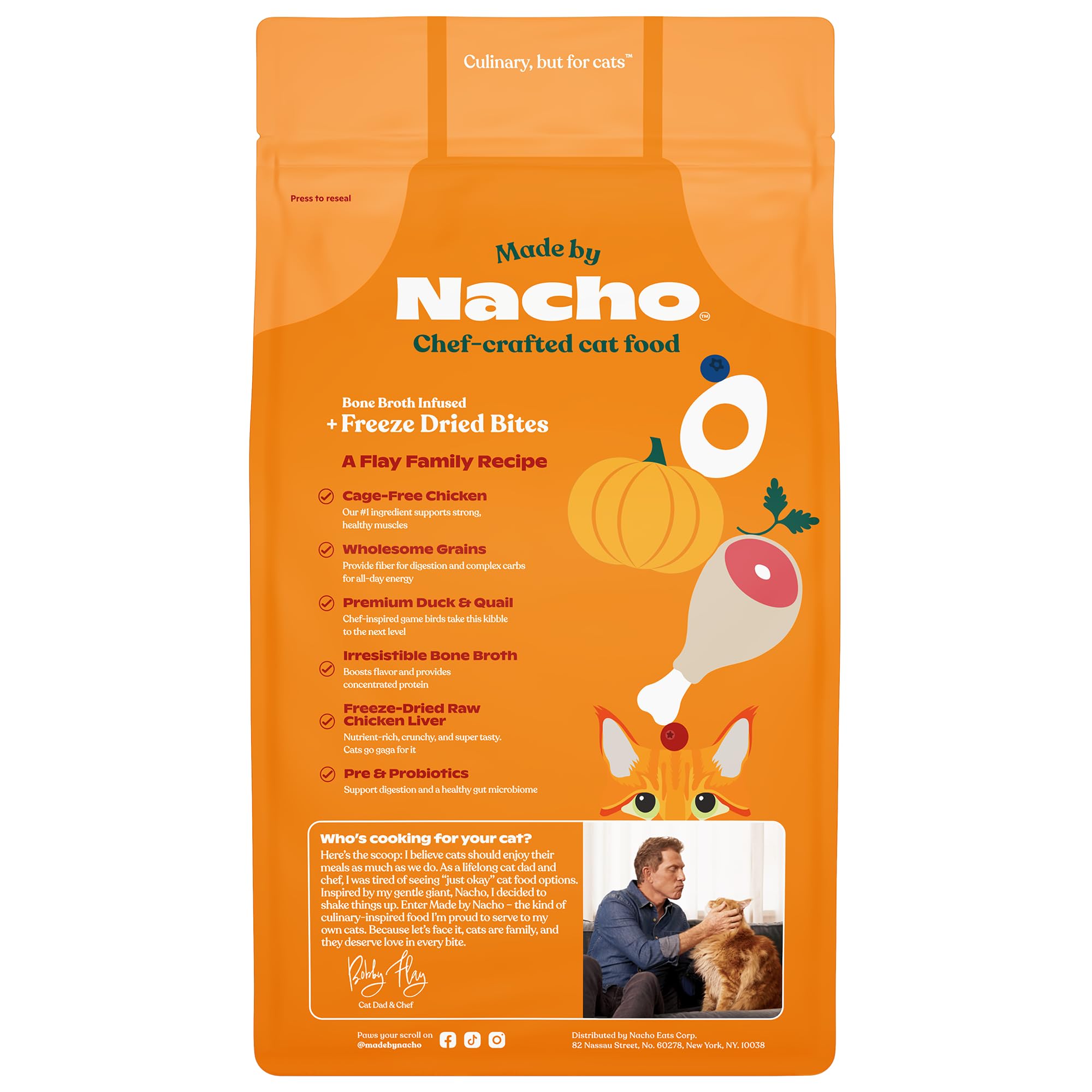 Made by Nacho Premium Dry Kibble Infused with Bone Broth 2lb Bag Cat Food (Cage-Free Chicken, Duck & Quail)