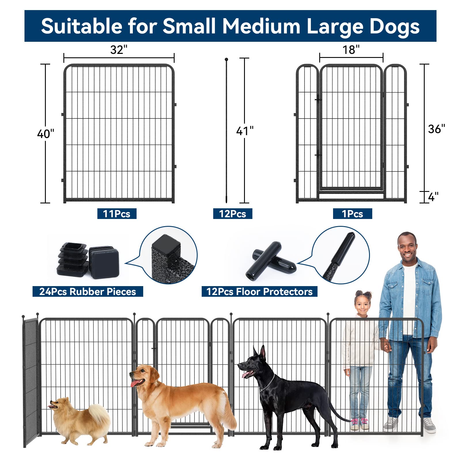 Kfvigoho Dog Playpen Outdoor 12 Panels Heavy Duty Dog Pen 40'' Height Puppy Playpen Indoor Anti-Rust Exercise Fence With Doors F