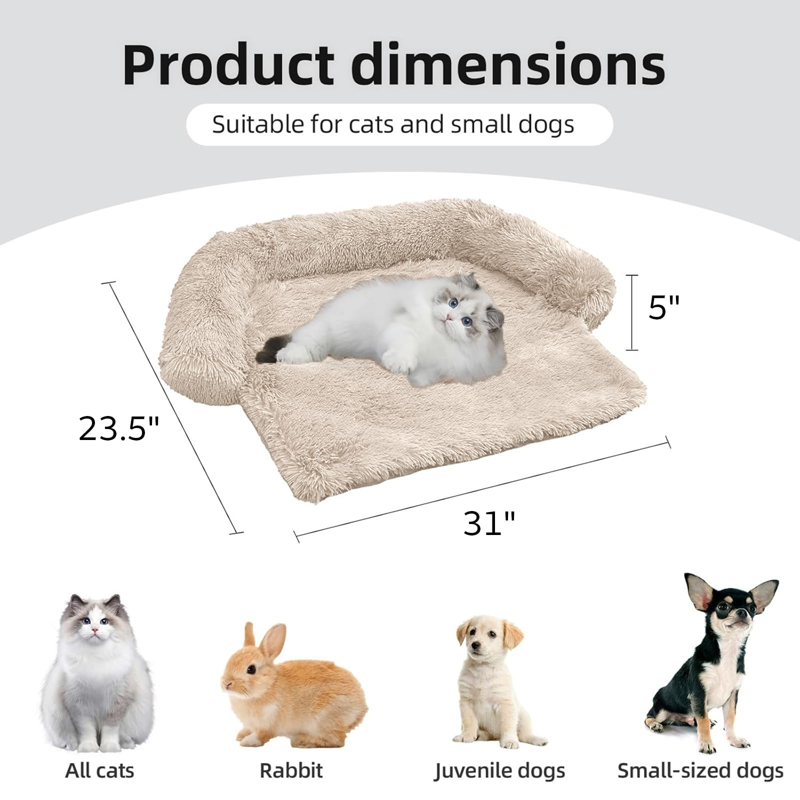 Calming Dog Bed Fluffy Plush Dog Mat For Furniture Protector With Removable Washable Cover For Large Medium Small Dogs And Cats (Xs(31“X23.5”X5), Camel)