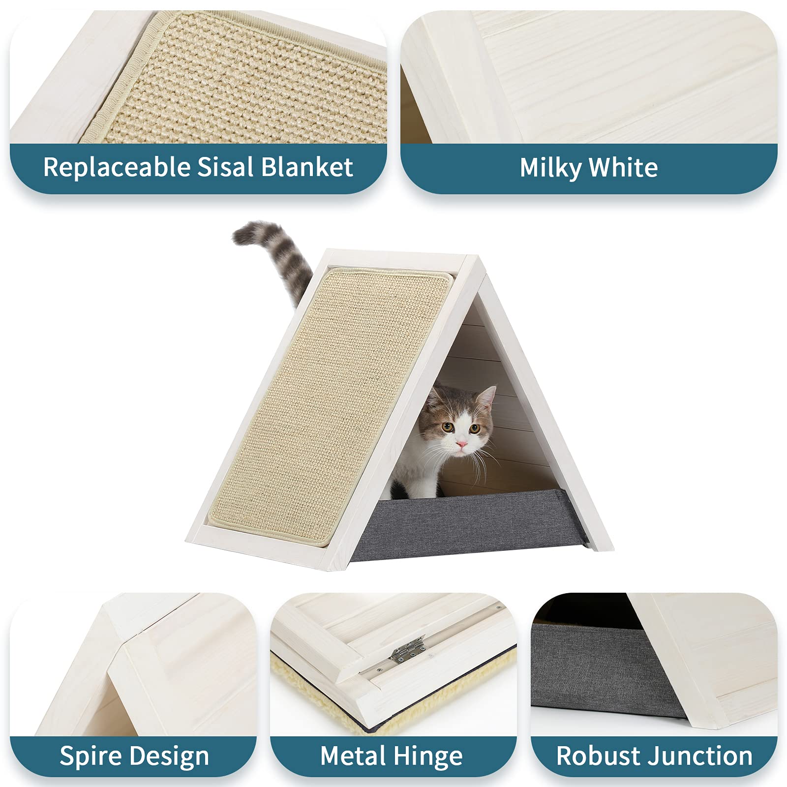 Cat Scratcher Lounge Thicken Solid Wood, Triangle Cats House, Cat Scratching Post For Indoor Cats As Cave And Bed