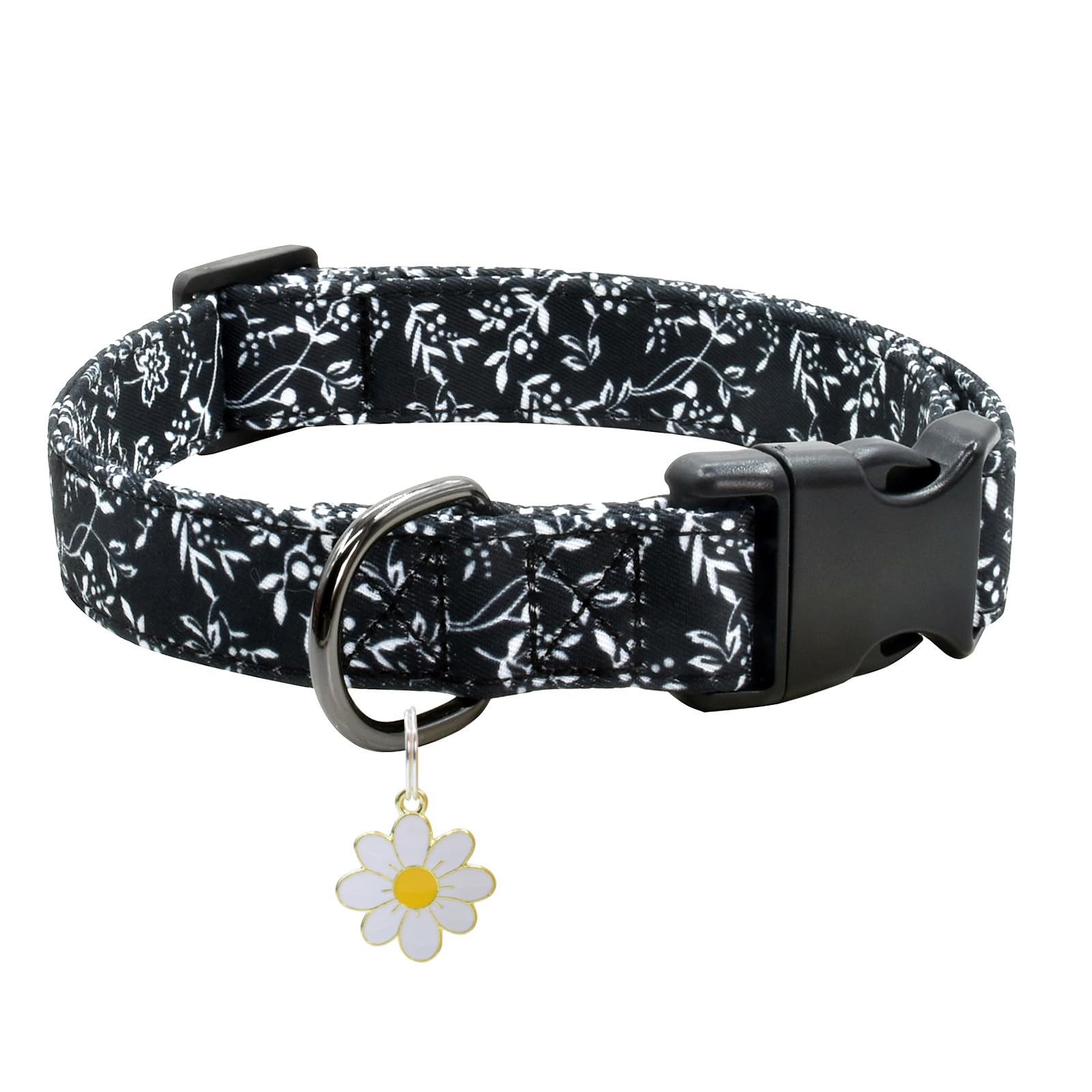 Flower Patterns Dog Collar With Accessories, Soft Cotton Dog Collars For Small Medium Large Female And Male Dogs(White Flower S)