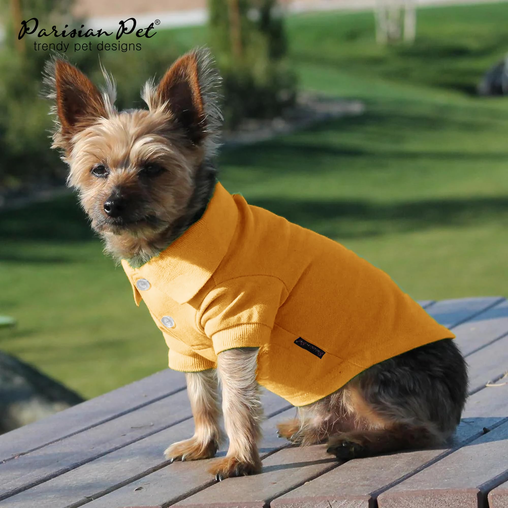Parisian Pet Dog Polo Shirts - Breathable Cotton Shirt - Solid Yellow, Summer Pullover - Button Up Collar Polo For Large Dogs Xl