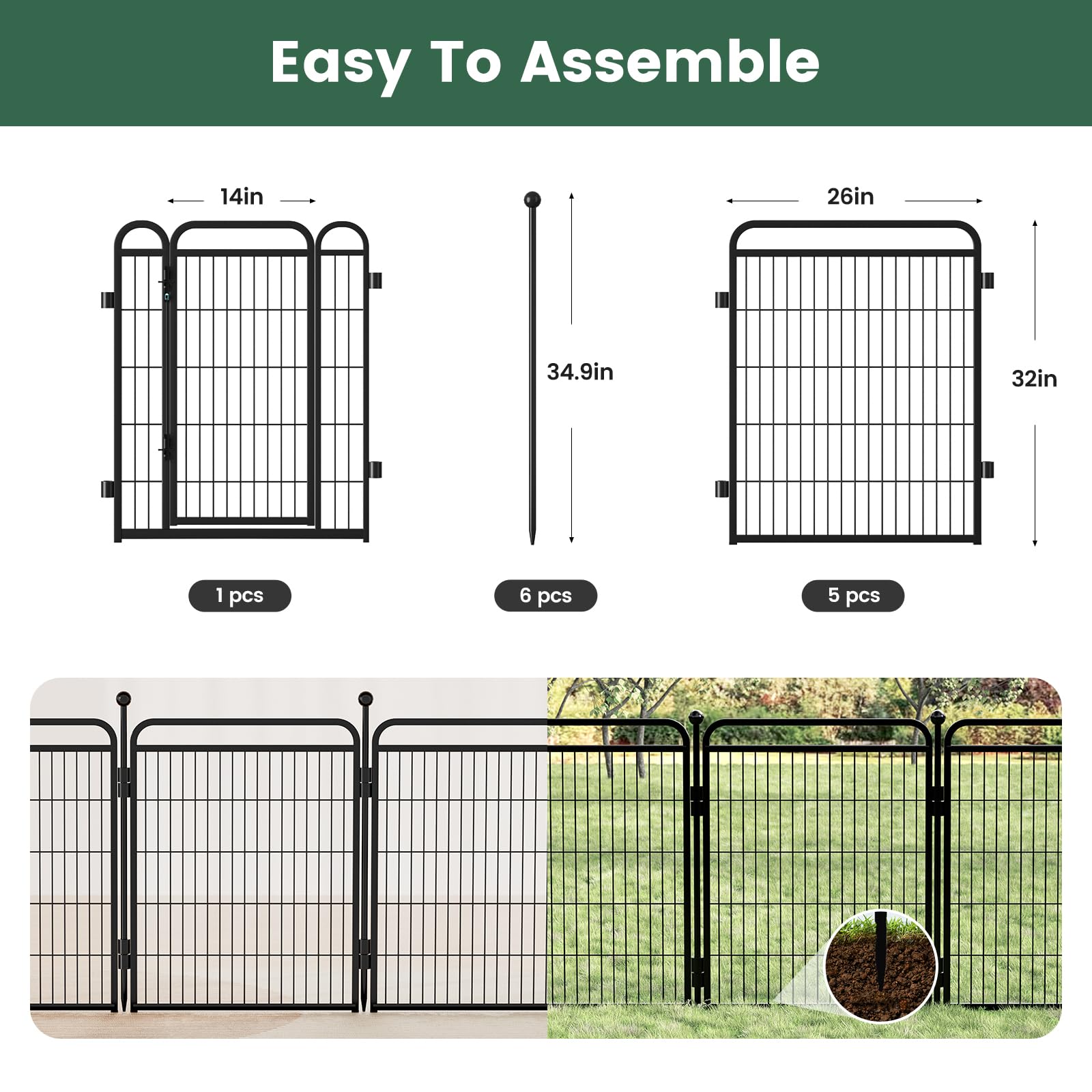 Gardner Pet Dog Playpens, 32'' H 6 Panels Dog Pen Outdoor/Indoor Dog Fence Exercise Pen For Small/Medium/Large Dogs, Foldable Pe