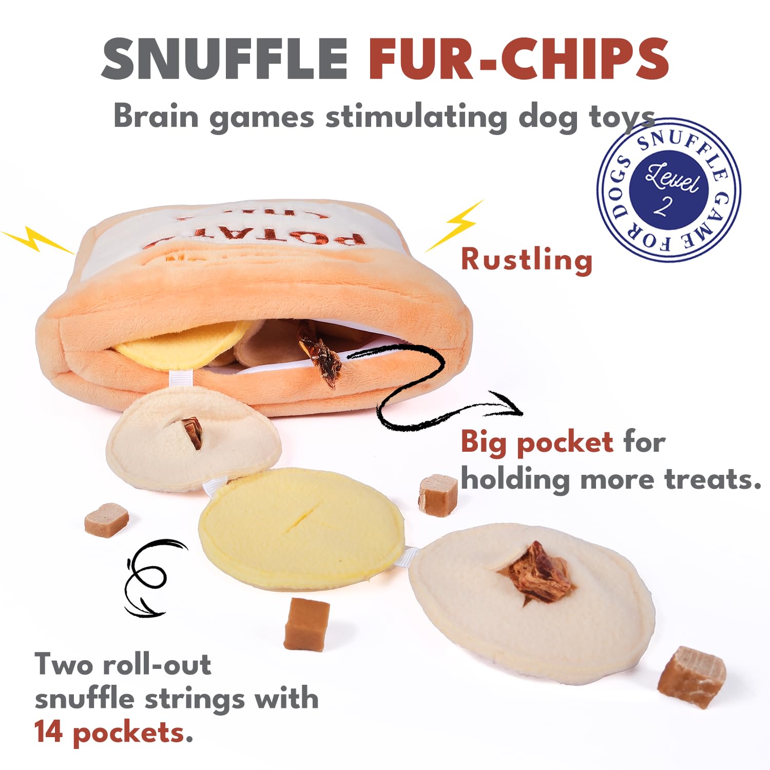 CHEWFFON Interactive Dog Toys, Enrichment Snuffle Crinkle Treat Puzzle Toys for Boredom and Stimulating, Nose Work Potato Chips