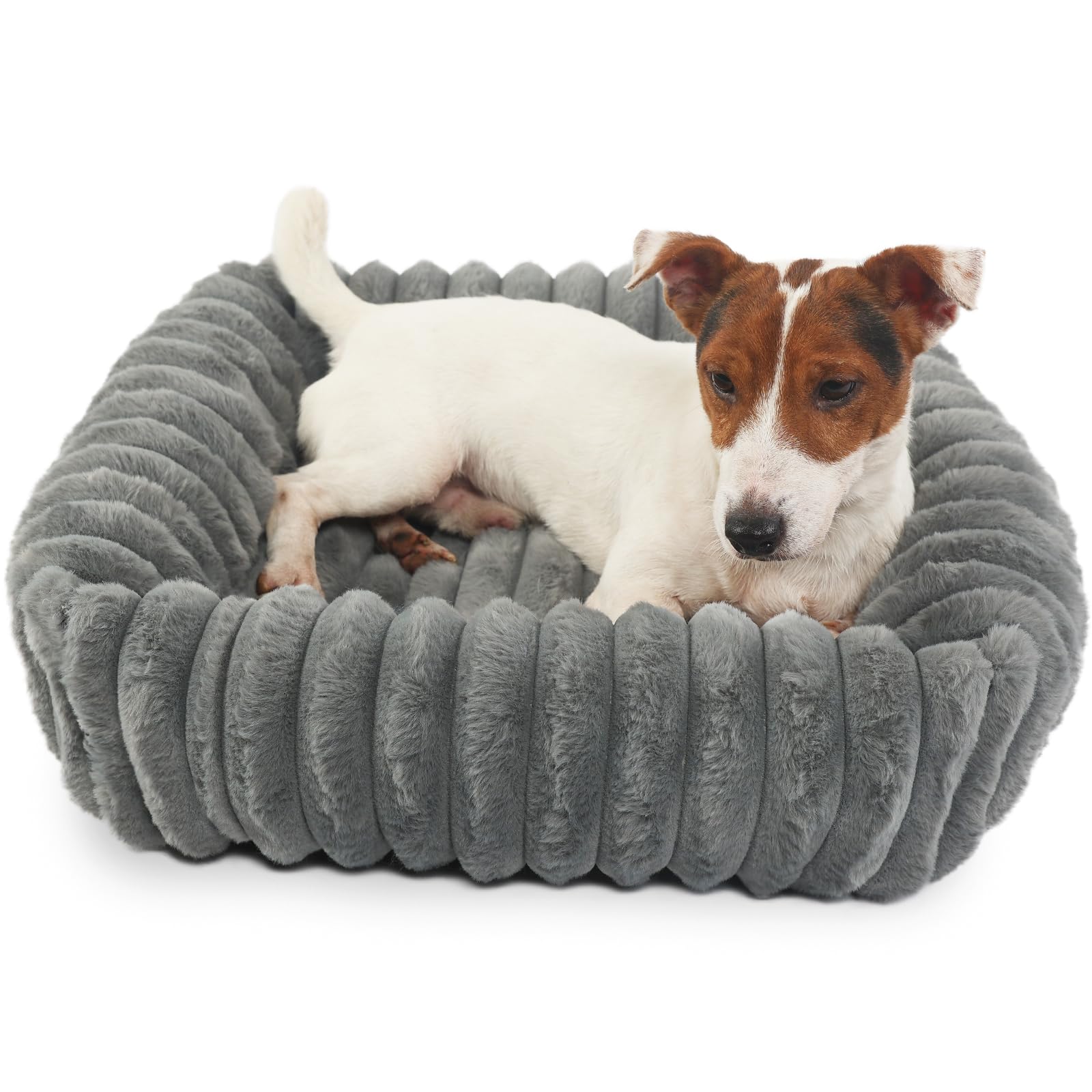 Rectangle Dog Bed For Small Dogs Washable Furry Puppy Beds,Orthopedic Soft Calming Warming Sleeping Cat Bed With Sides,Cozy Cord
