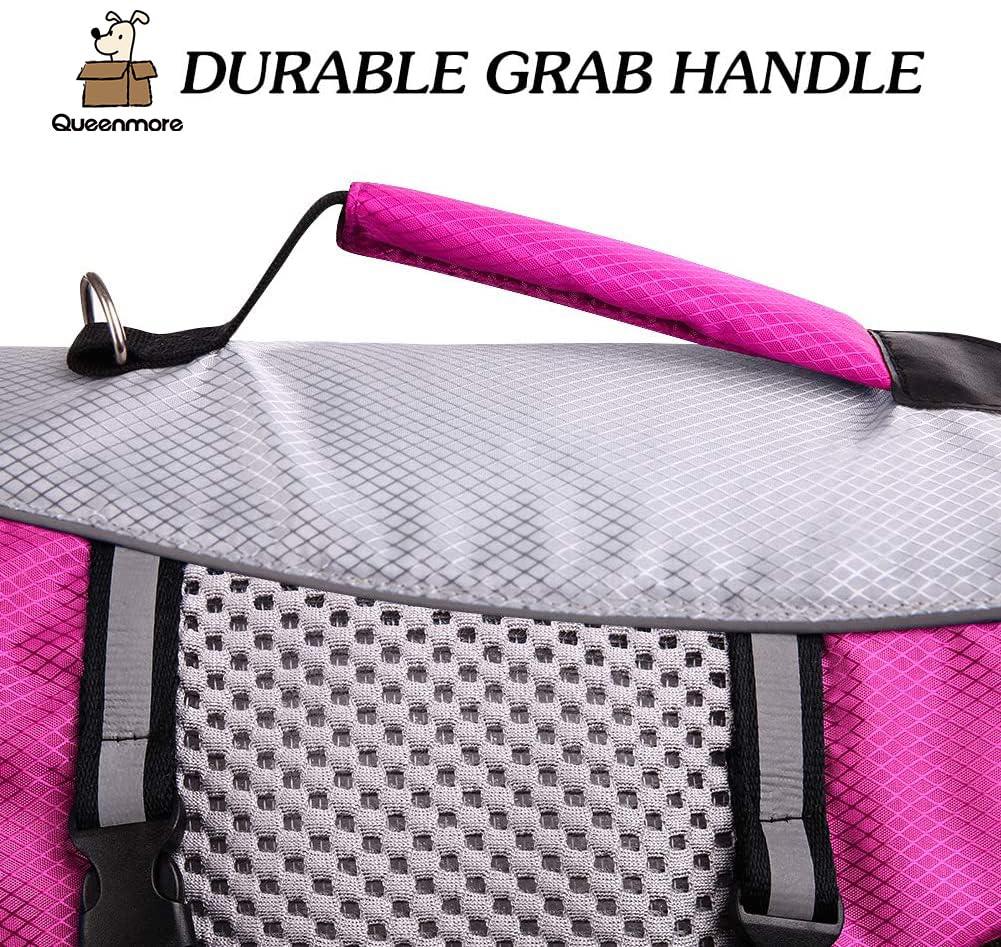 Dog Life Jacket Swimming Vest Lightweight High Reflective Pet Lifesaver With Lift Handle, Leash Ring Pink,S