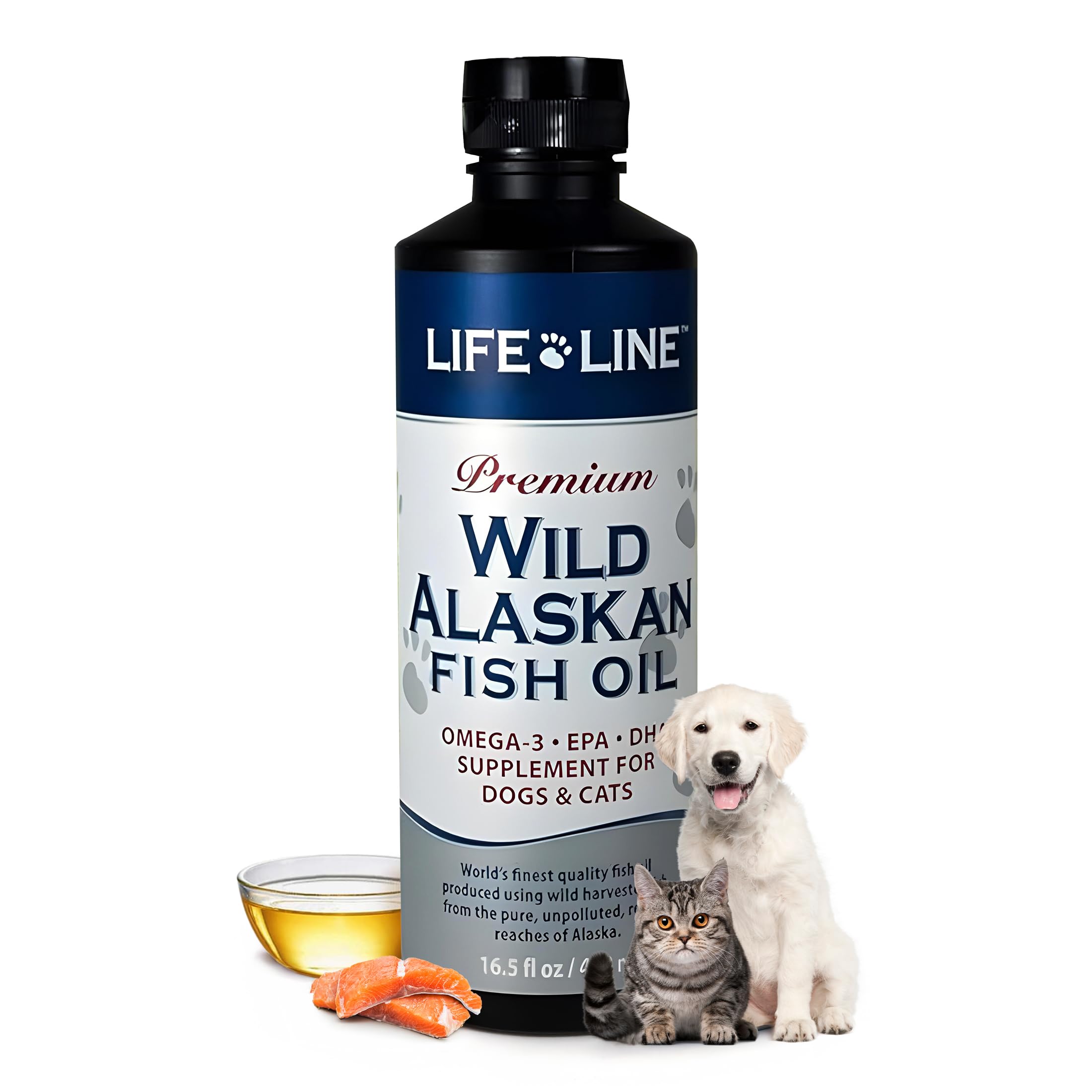 Life Line Pet Nutrition Wild Alaskan Fish Oil Omega-3 Supplement for Skin & Coat Supports Brain, Eye & Heart Health in Dogs & Ca