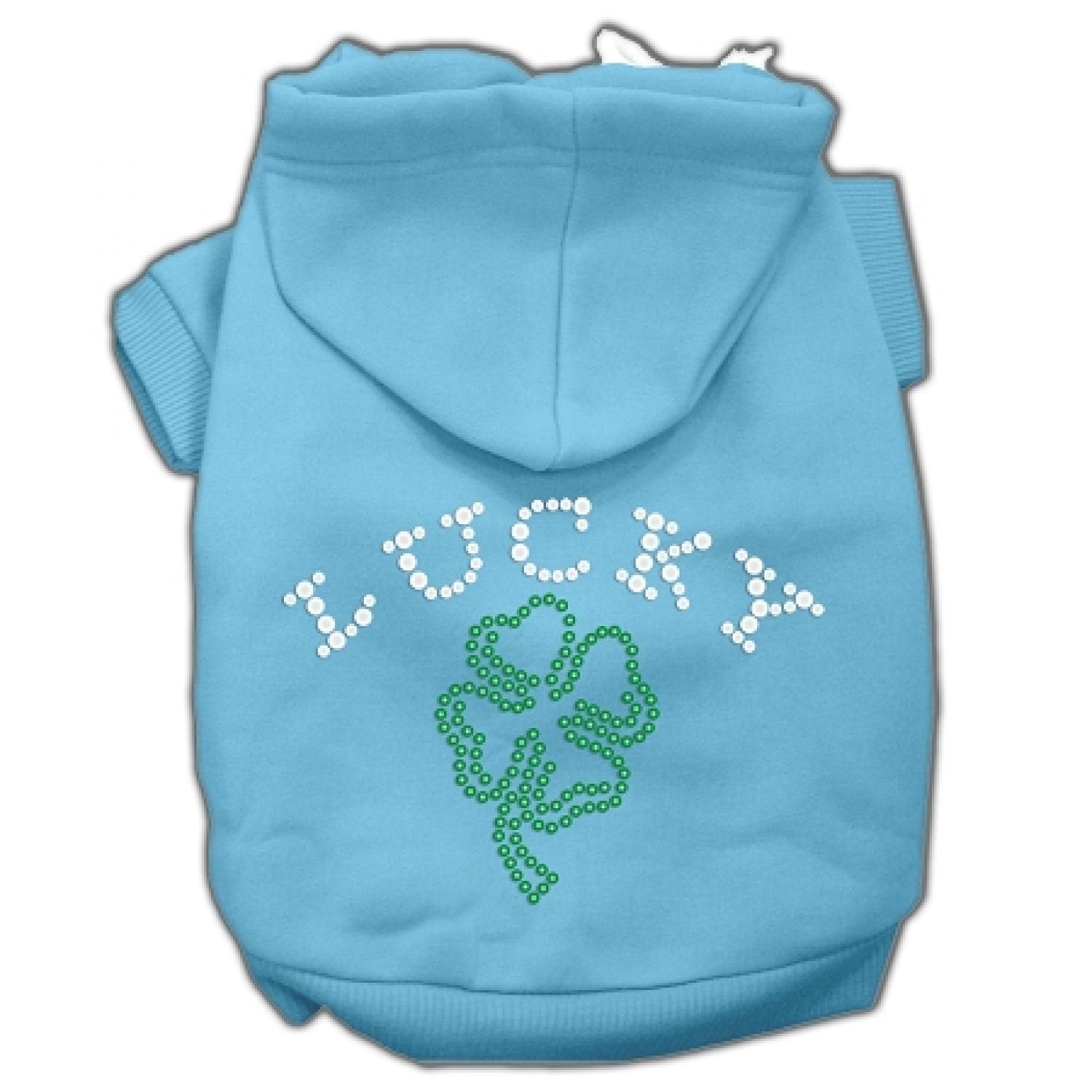 Pet, Dog & Cat Hoodie Rhinestone, "Four Leaf Clover Outline" Baby Blue MD (6-10 lbs.)