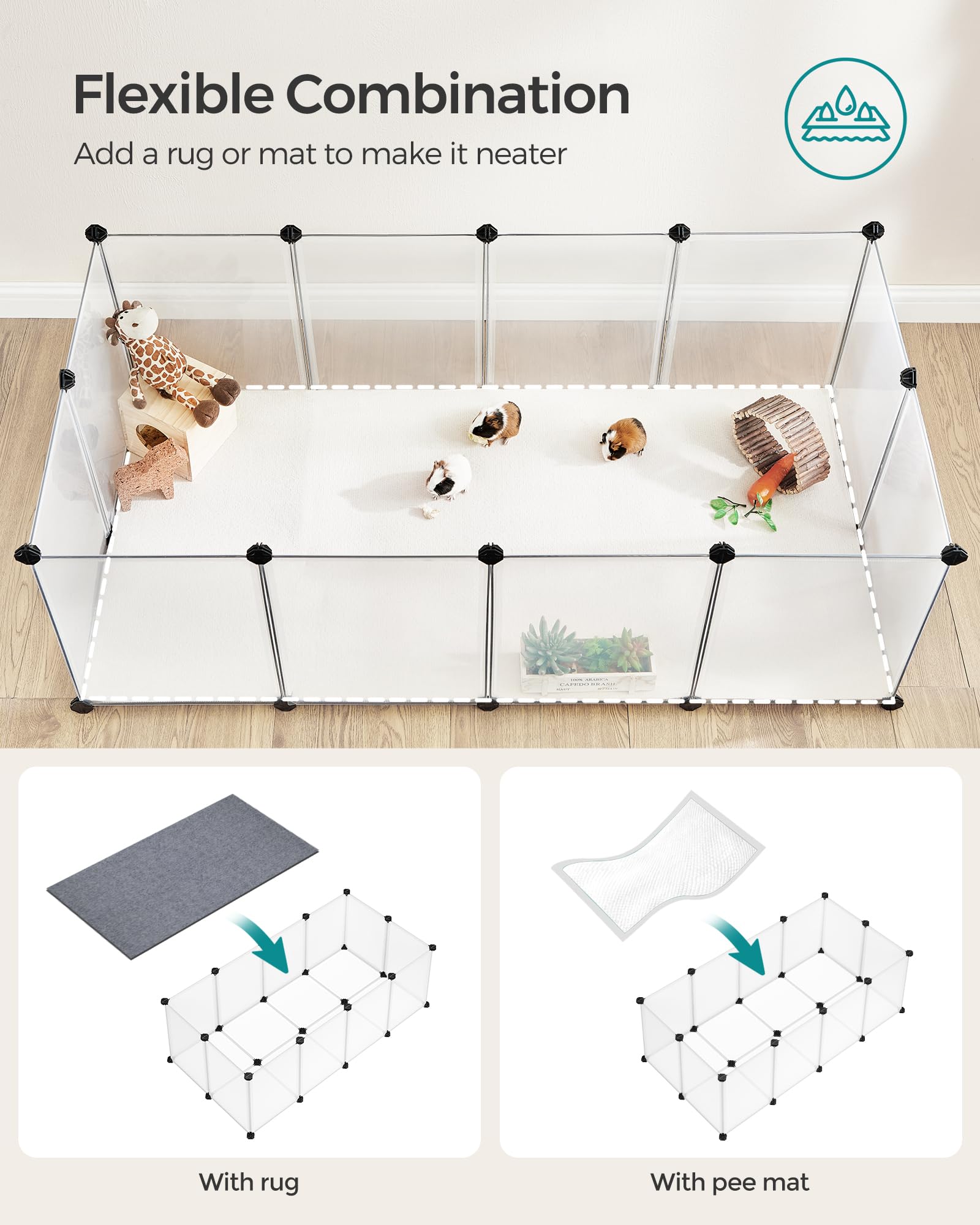 SONGMICS Pet Playpen, DIY Plastic Enclosure for Small Animals, 56.3"x28.7"x18.1", White, Model ULPC02W