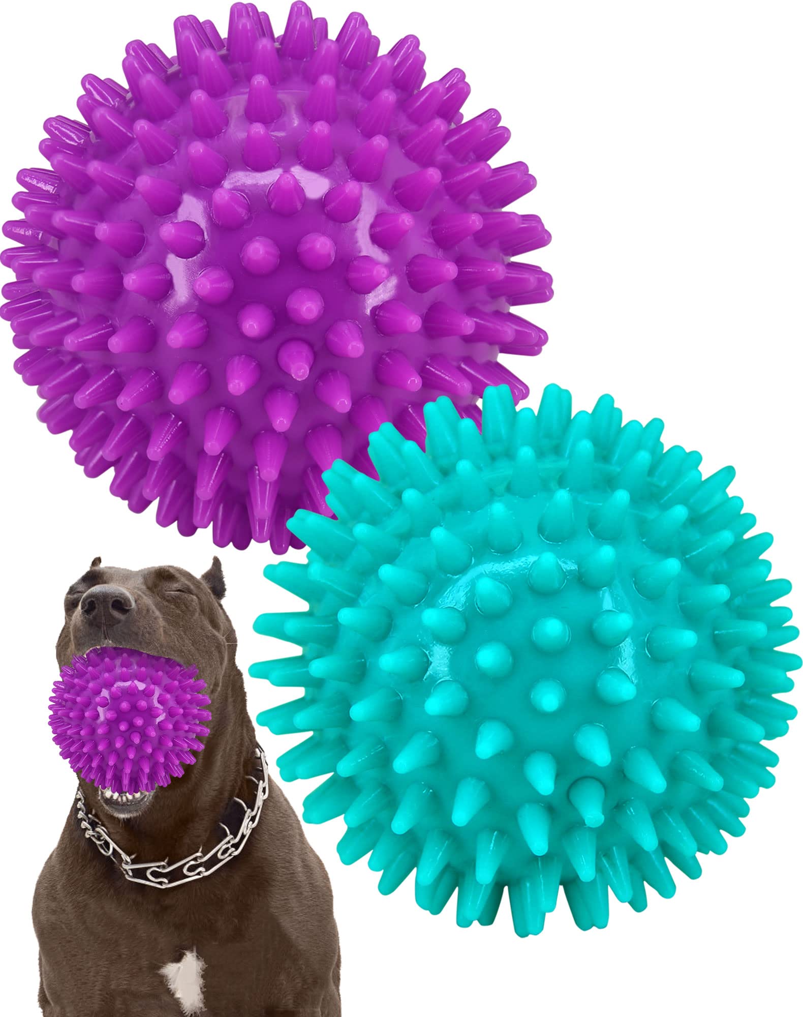 Pweituoet 2 Pack 4.5? Heavy Duty Squeaky Dog Ball For Medium Large Dogs, Spikey Dog Ball Toys For Clean Teeth And Training, Larg