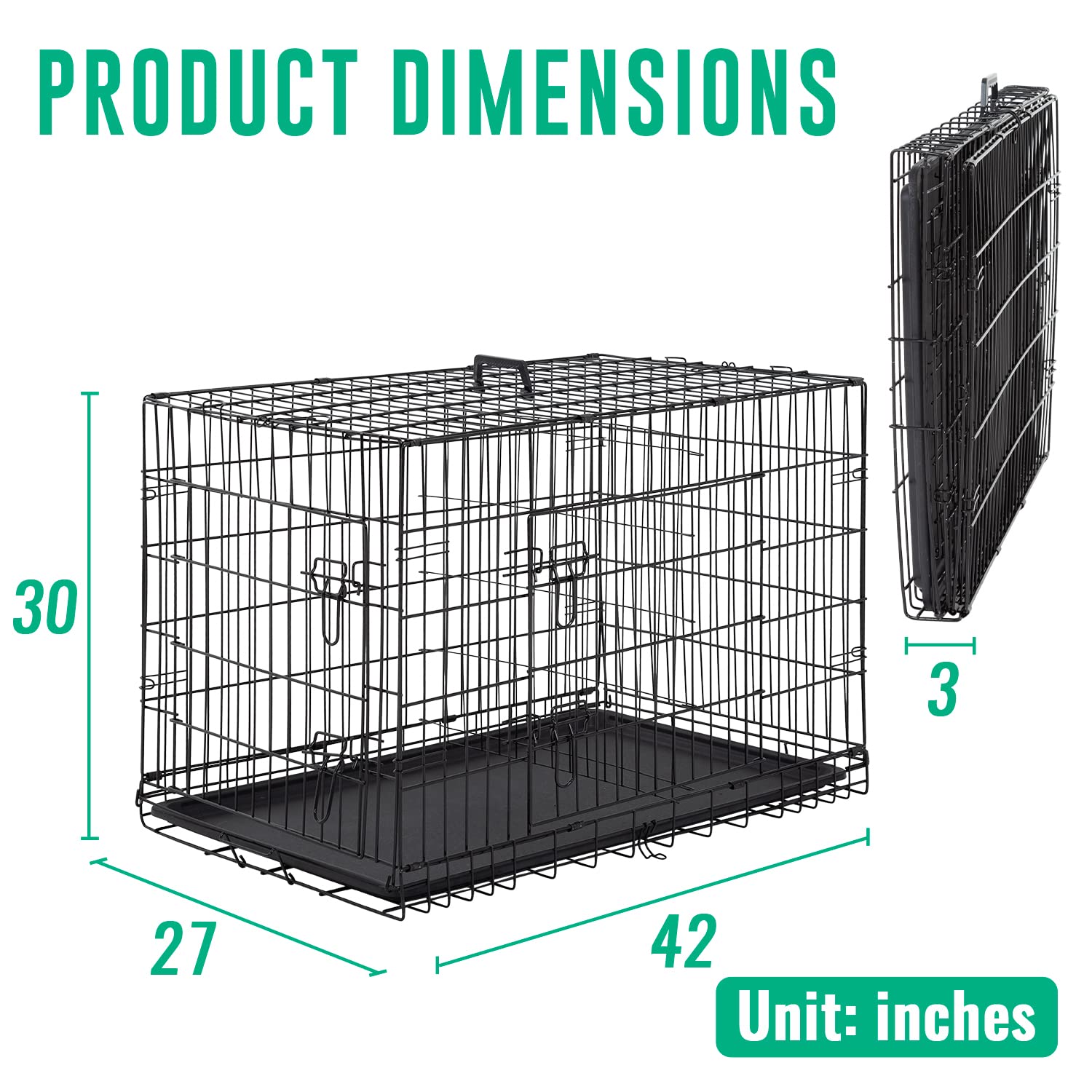Fdw Dog Crate Dog Cage Pet Crate For Large Dogs 42Inch Folding Metal Pet Cage Double Door W/Divider Panel Indoor Outdoor Dog Kennel Leak-Proof Plastic Tray Wire Animal Cage