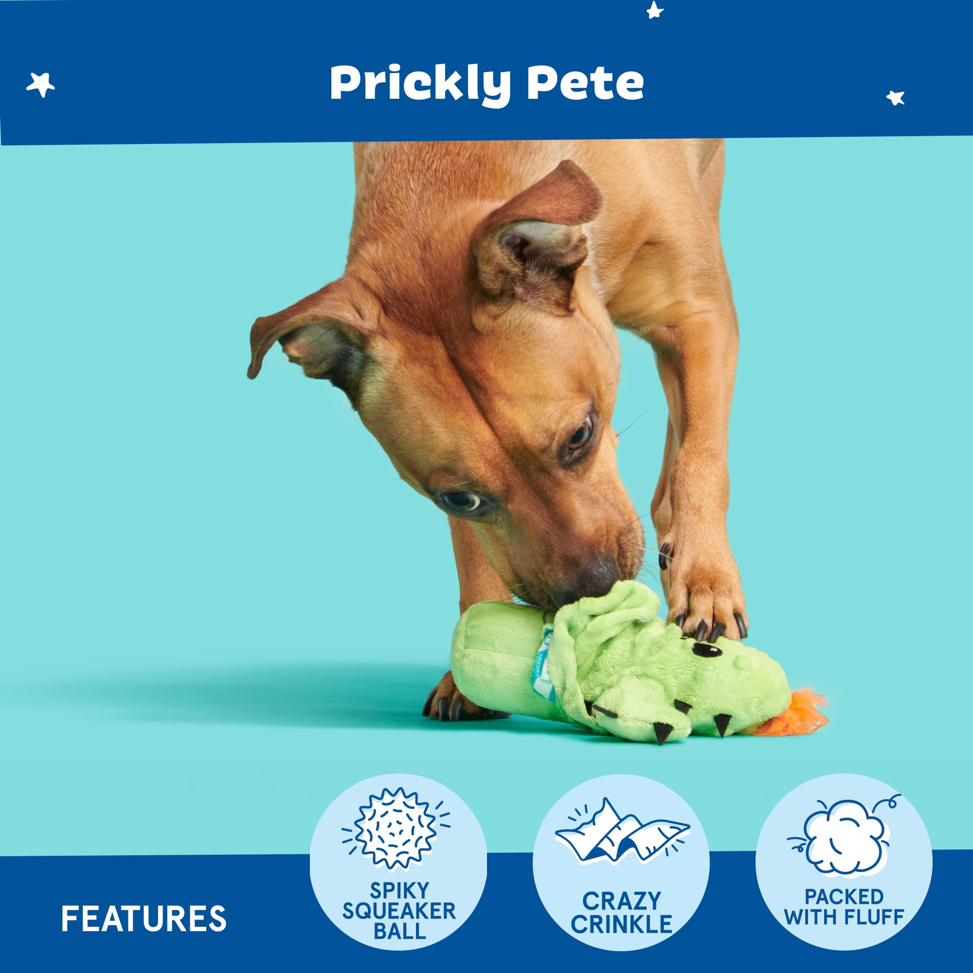 Barkbox 2 in 1 Interactive Plush Dog Toy - Rip and Reveal Toy for Dogs and Puppies - Stimulating Squeaky Pet Toys | Prickly Pete