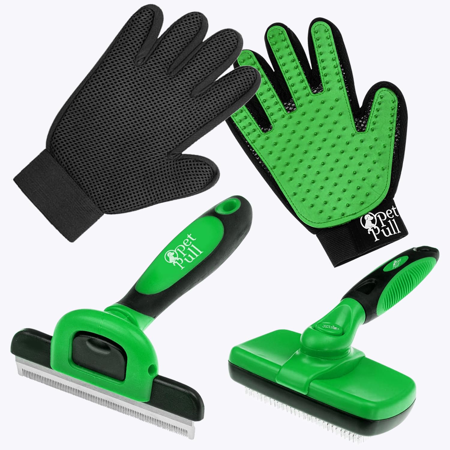 Pet Pull Complete Professional Pet Grooming Kit With Pet Hair Removal Tool Brush Gloves, Self-Cleaning Slicker Brush, And Pro Gr