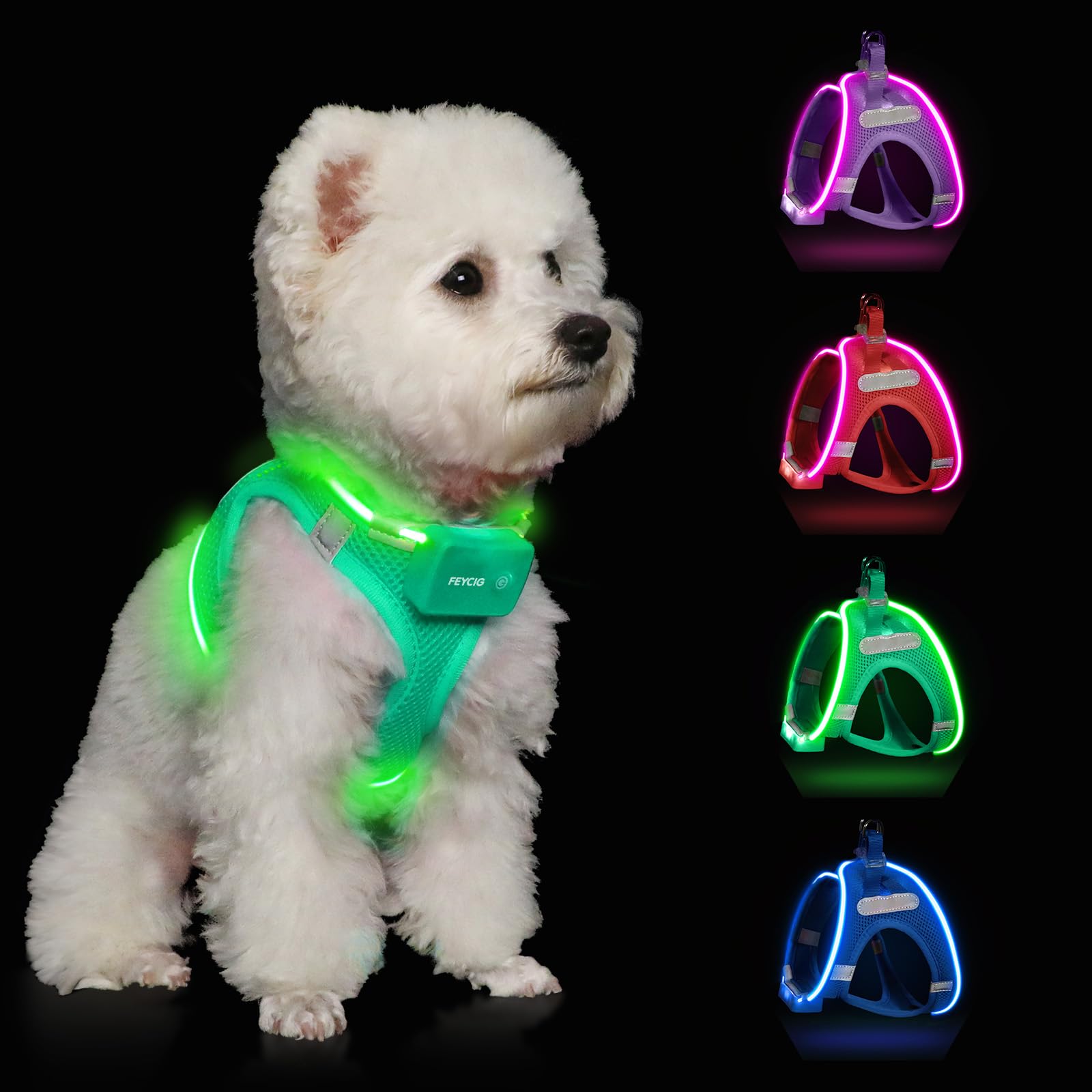 Light Up Dog Harness,Rechargeable Led Dog Harness For Small Medium Large Dogs,Reflective Lighted Safety Vest For Night Walking &