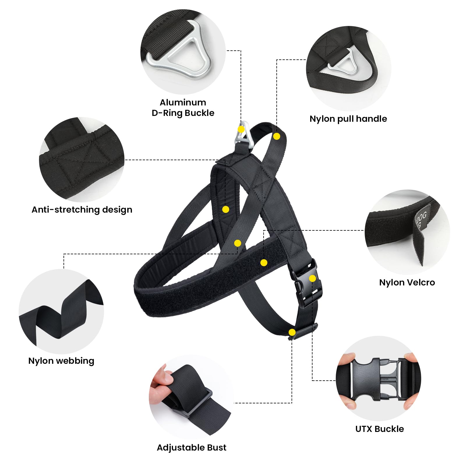 Excellent Elite Spanker No Pull Dog Harness Padded Dog Harness Adjustable Nylon Small Dog Harness Walking Dog Harness For Training Running(Blk-L)