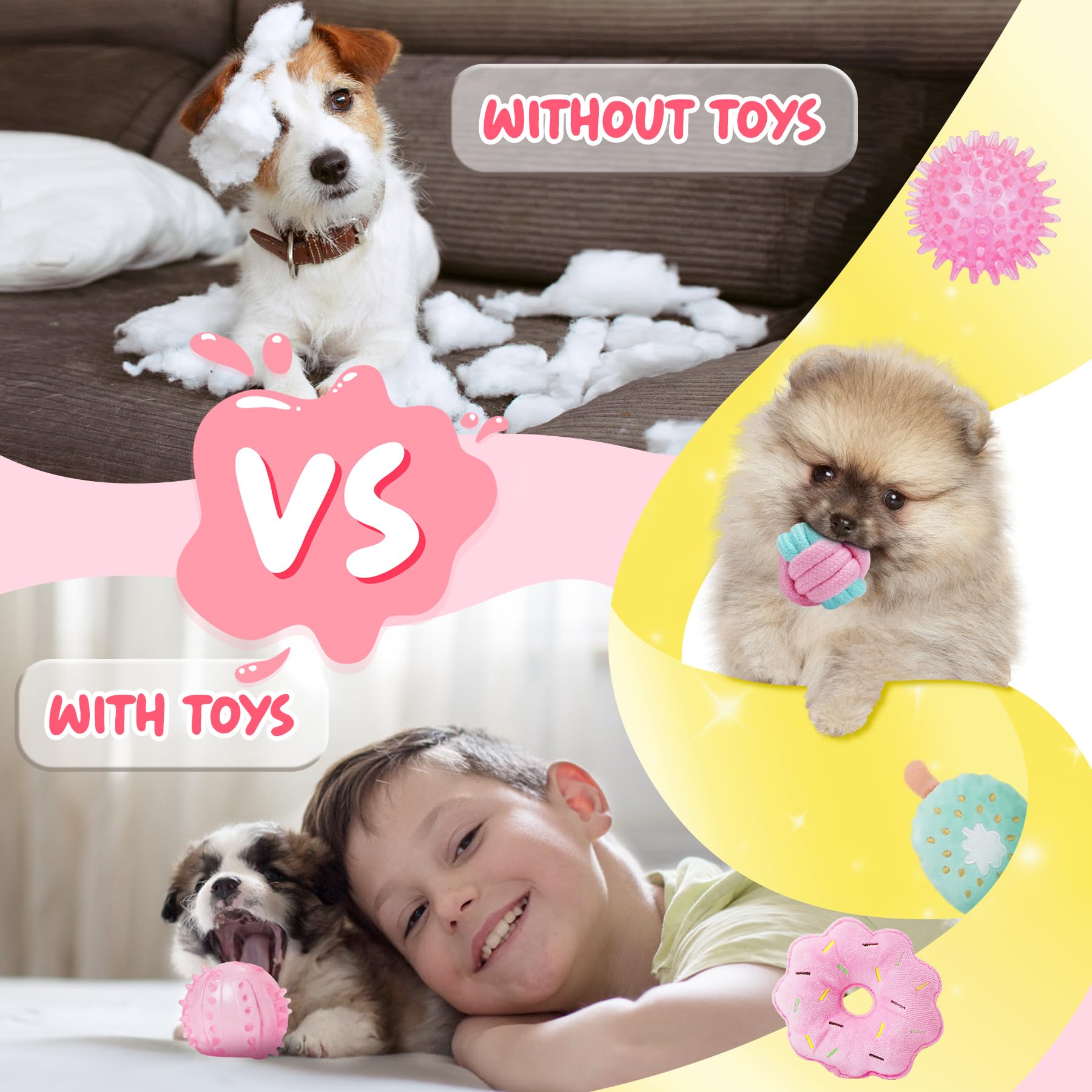 Xiugoal Pink Puppy Toys For Boredom - 23 Pack Puppy Chew Toys For Teething, Interactive Dog Toys For Puppies, Cute Small Dog Toys With Treat Ball, Squeaky Dog Chew Toys And Ropes