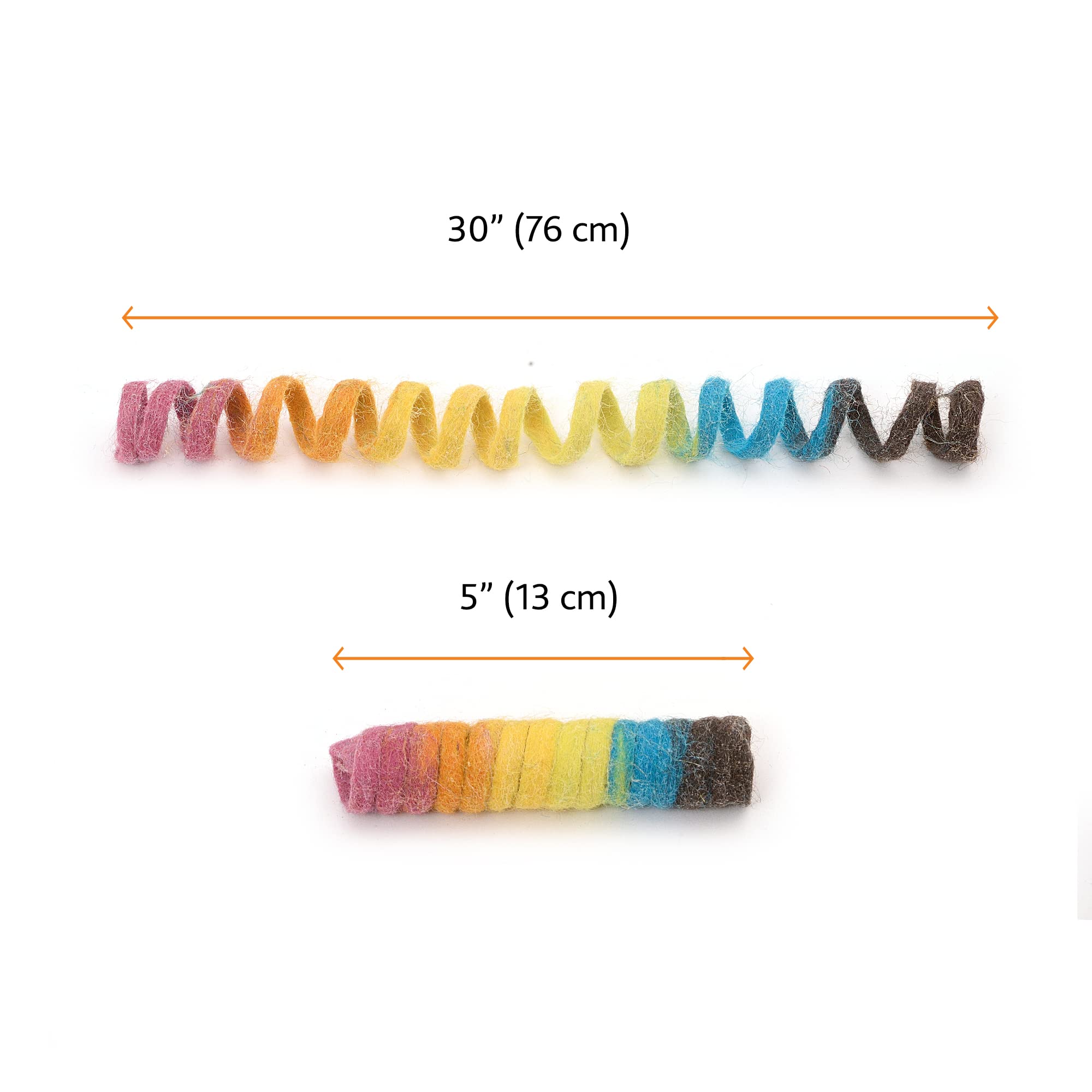 Glaciart One Cat Toy Set - 5 Pcs Soft Wool Interactive Toys - 30” Long, Safe for Pets, Non-AZO Dyes, Spiral Design