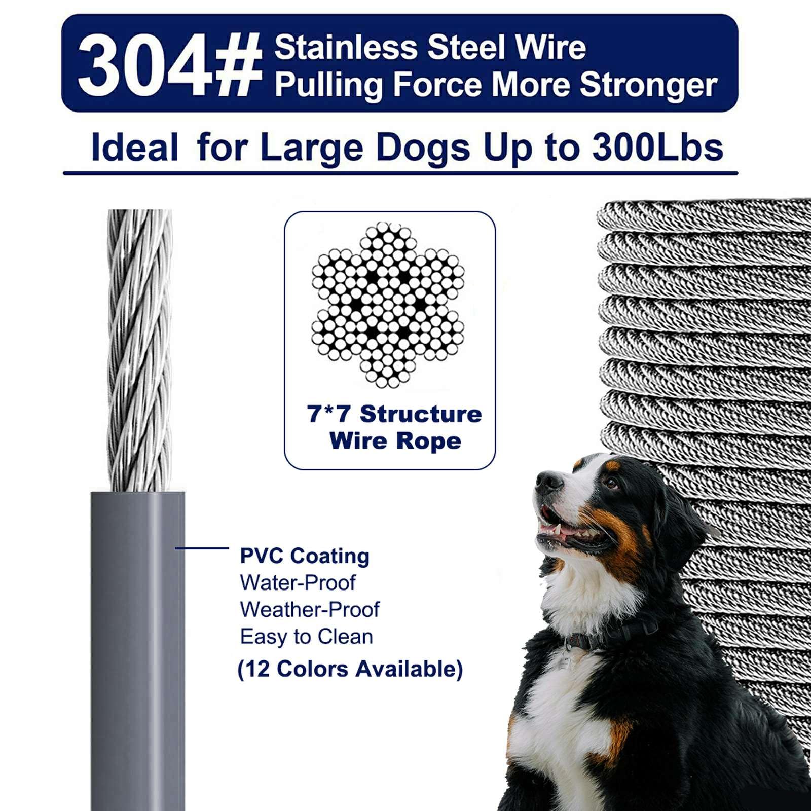 Heavy Duty 100Ft Tie Out Cable For Large Dogs, Yard Dog Run With Swivel Hooks, 1000Lbs Break Strength, Steel Wire Cable, Ideal For Camping (Grey)