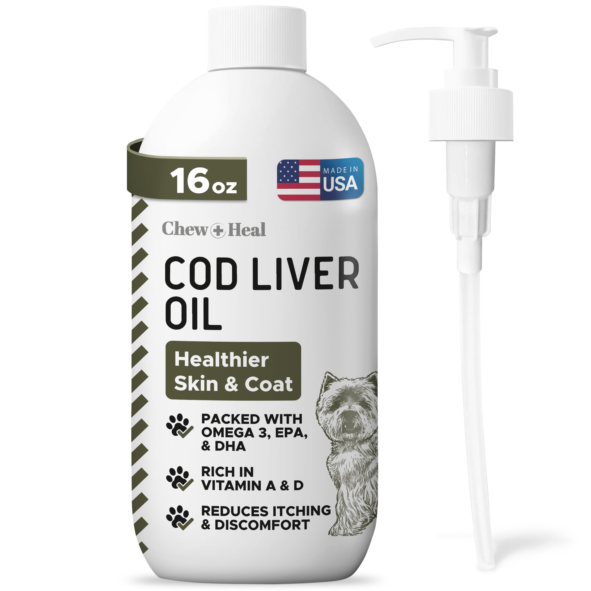 Pure Cod Liver Oil for Dogs - 16 oz - Contains Omega 3, Omega 6, Vitamin A, and Vitamin D to Reduce Itching and Promote Skin and
