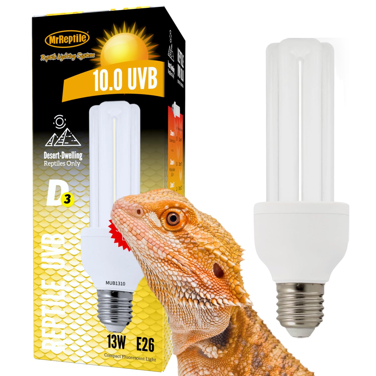 Mrreptile Uvb Reptile Light, 13W 10.0 Uvb Bulb Light For Reptiles, Uva Uvb Reptile Light, Desert Reptiles Uvb Lamp For Bearded D