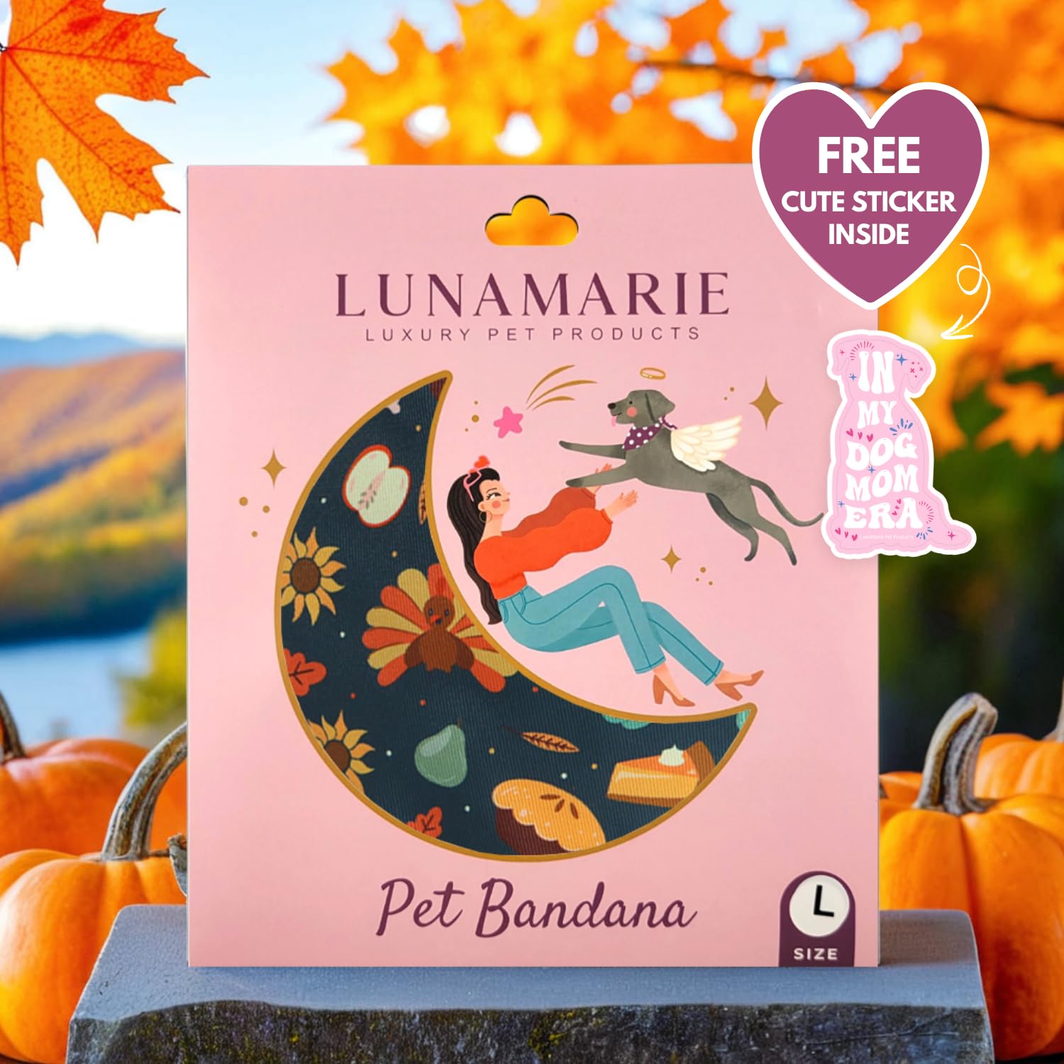 Lunamarie - Luxury Pet Birthday Bandanas -Premium & Silky Poly Fabric | 100% Handmade | Custom Shape Dual Layered (Thanksgiving,