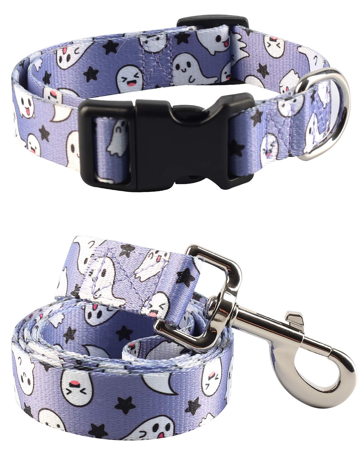 Impoosy2Pcs Dog Halloween Collar With Pet Ghost Leash Set Cat Gift Adjustable Dog Cute Collars For Small Medium Large Pets Dogs Cats (X-Large, Blue)