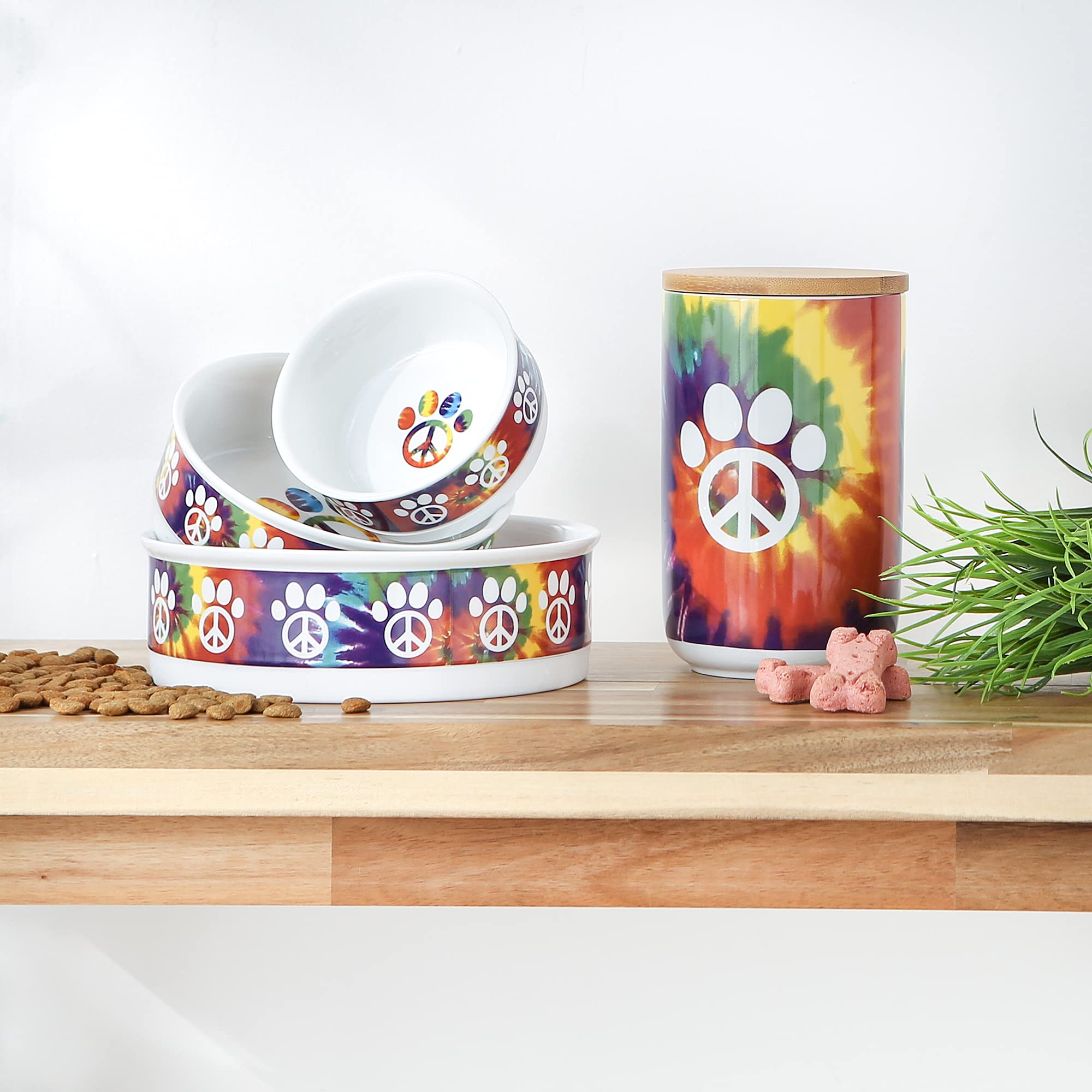 DII Pet Bowl Peace Paw, Small 4.25Dx2H (Set of 2)