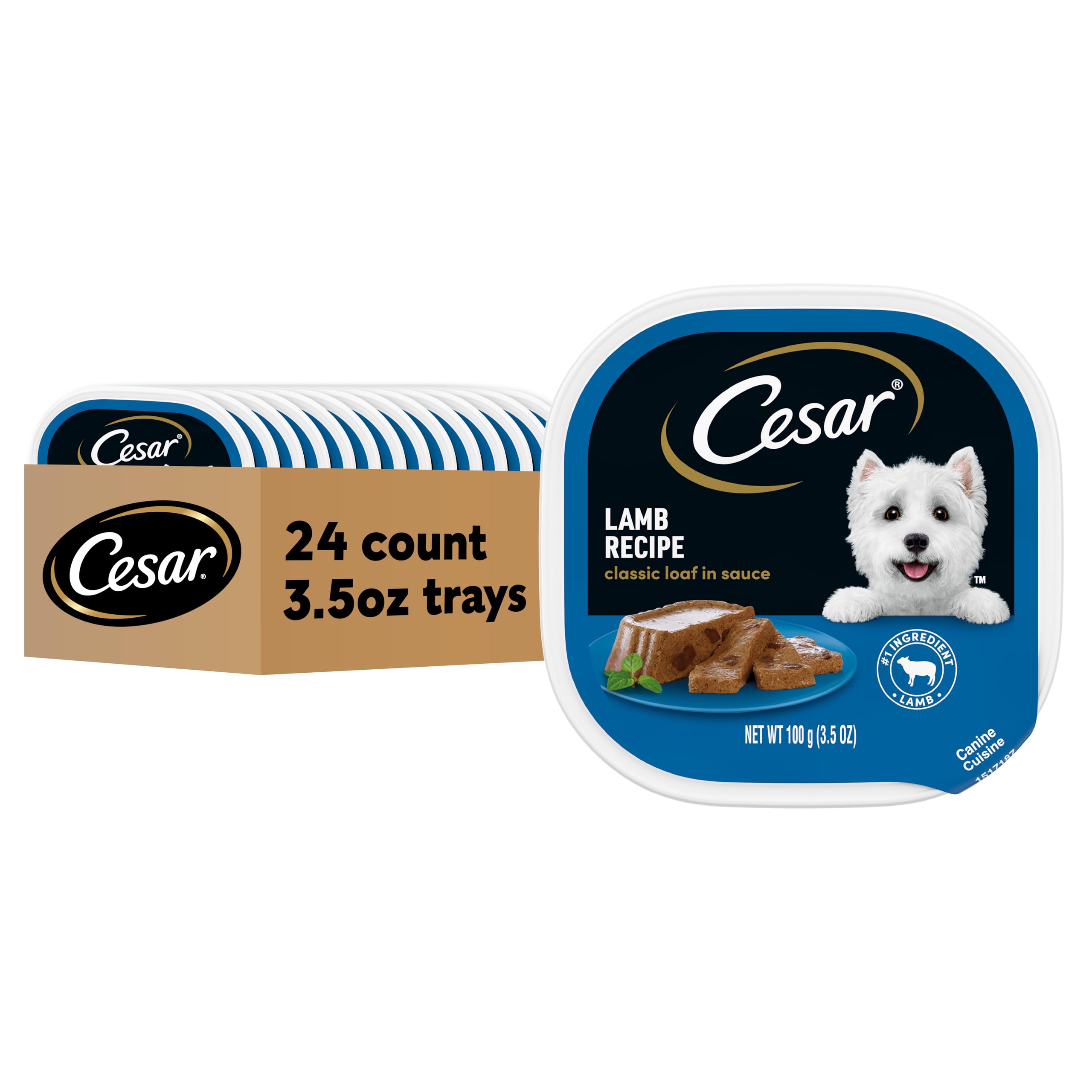 Cesar Wet Dog Food Classic Loaf in Sauce Lamb Recipe, 3.5 oz. Easy Peel Trays (24 Count, Pack of 1)