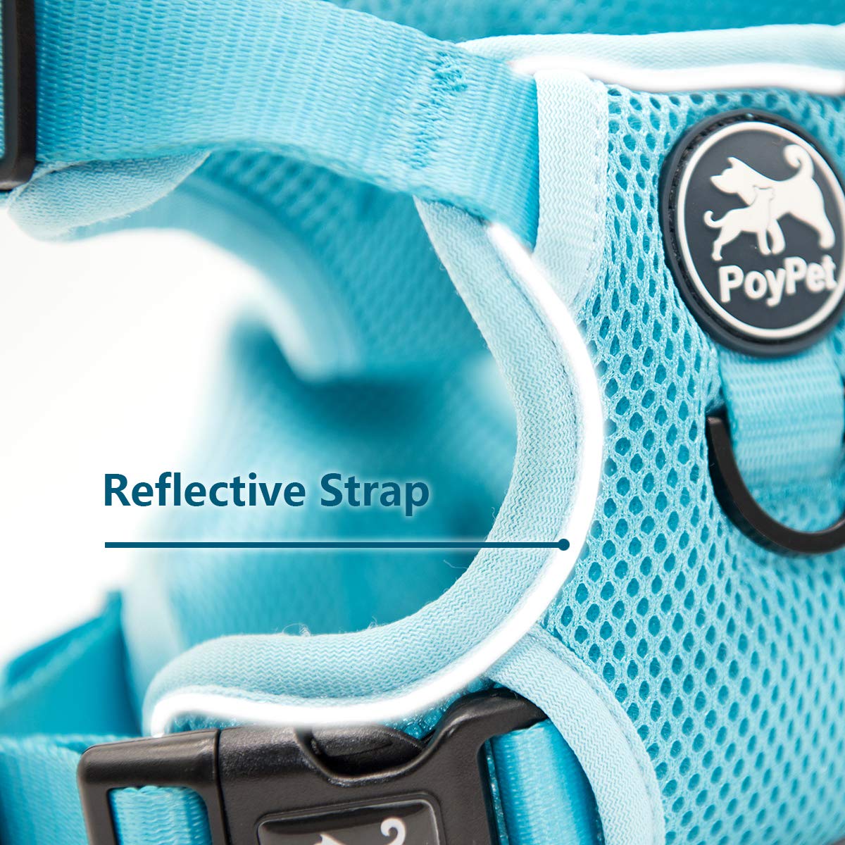 PoyPet Reflective Soft Breathable Mesh Dog Harness No Choke Double Padded Vest Adjustable(Light Blue,XL)