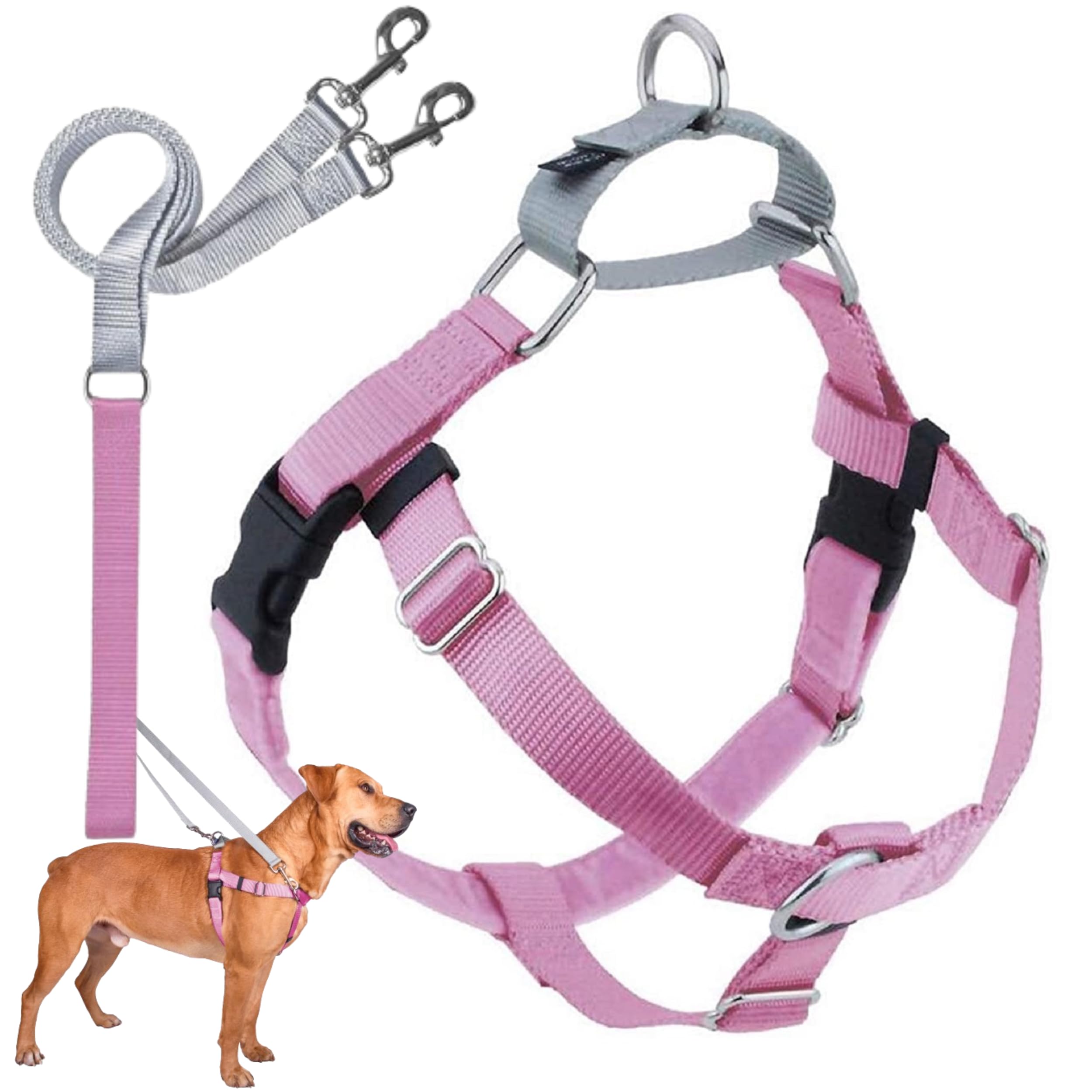 2 Hounds Design Freedom No Pull Dog Harness, Adjustable Harness And Leash Set, Easy Walking & Comfortable Control, Fits Small, Medium & Large Dogs, Solid Colors, Made In Usa, 5/8' Sm, Rose