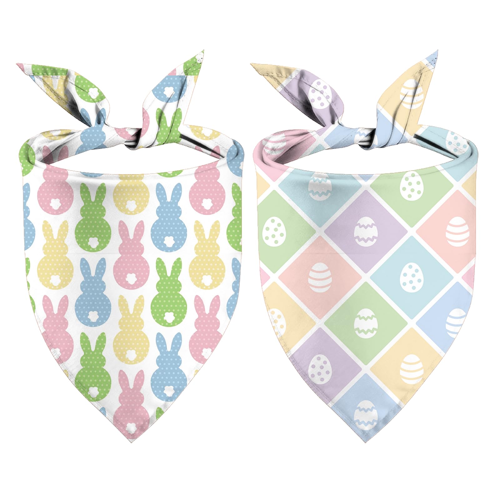 Easter Dog Bandanas Puppy Scarf - Easter Eggs Pees Bunny Dog Outfits - 2 Pcs Adjustable Triangle Double-Layer Reversible Pet Ban