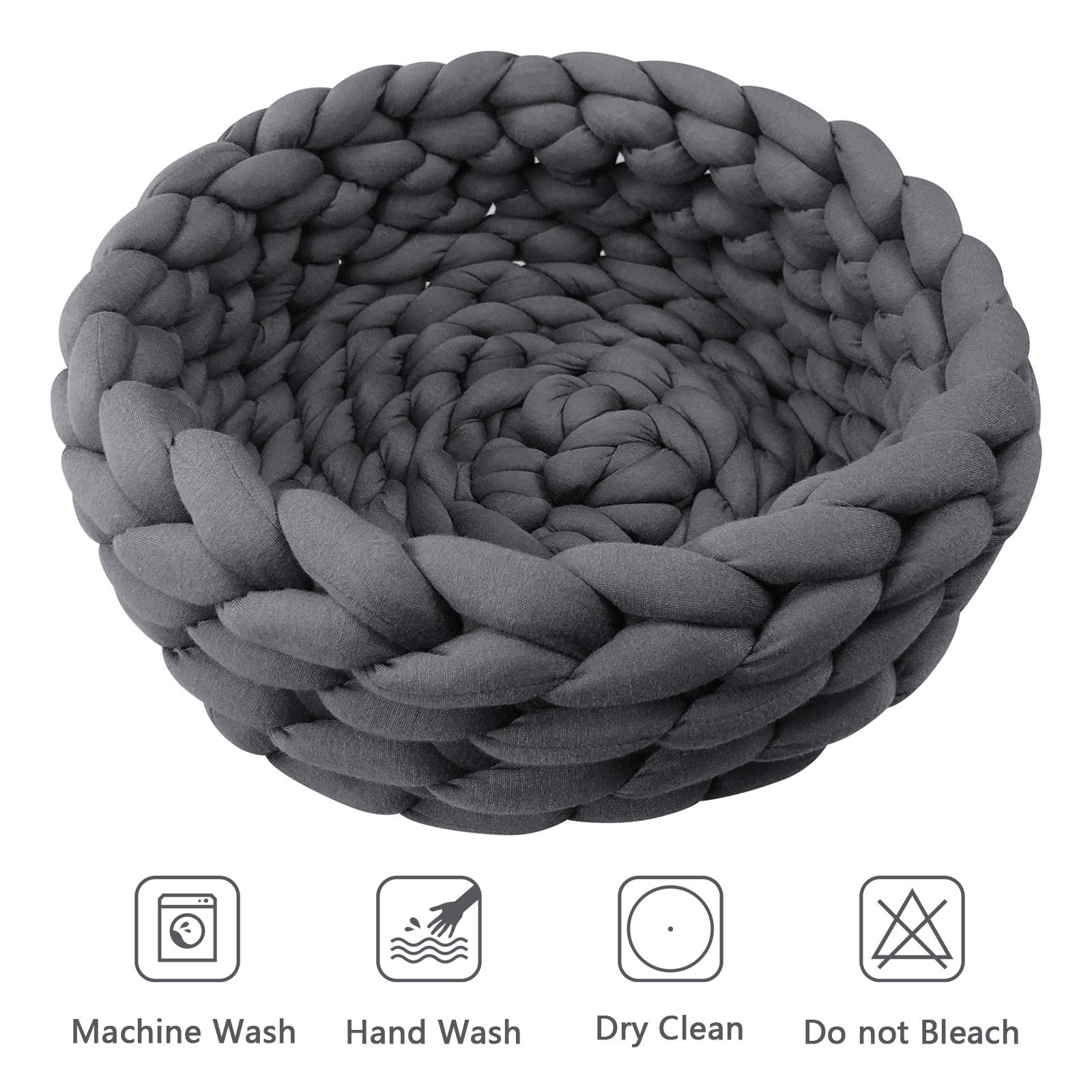 Lucky Monet Cat Basket Bed Cotton Knitted Round Pet Beds For Cats Cute Boho Cat Pet Bed Warm Woven Cat Nest For Puppy Kitten Cats Dogs (19.7', Blue)