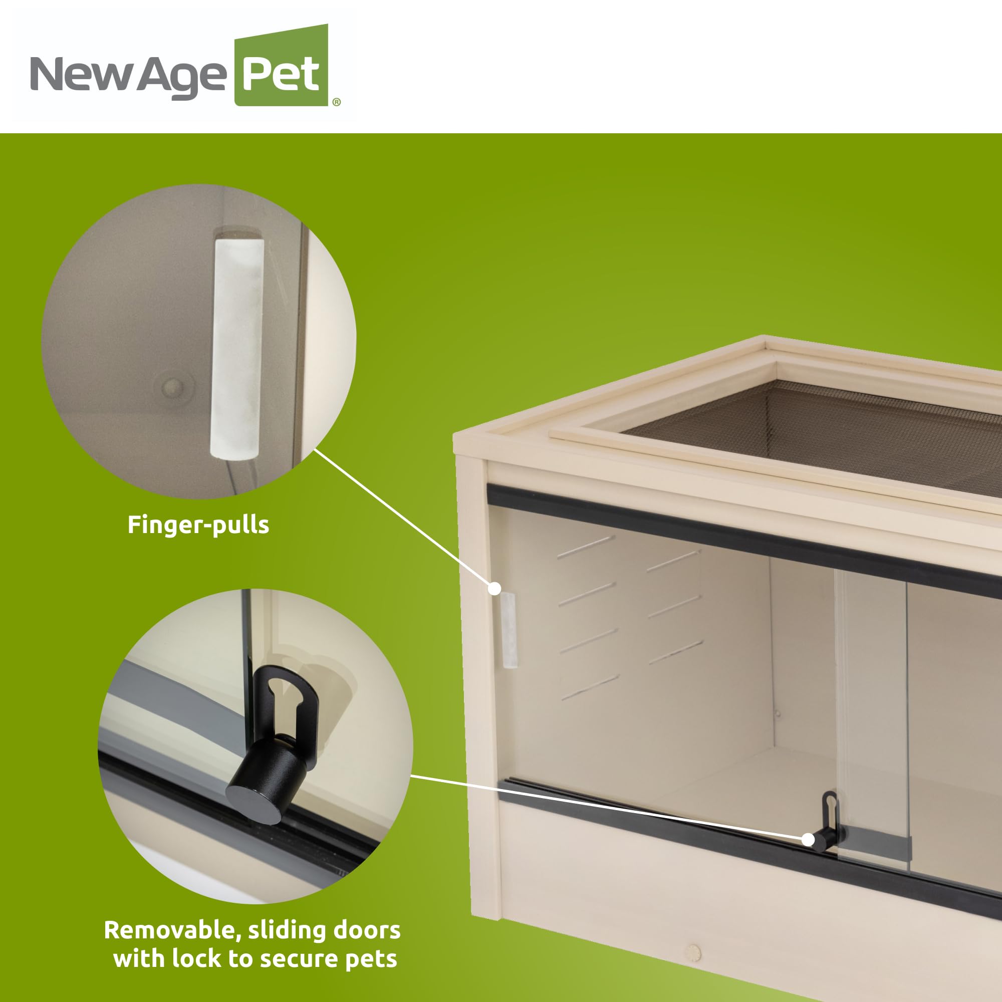 New Age Pet Ecoflex 36'' Mojave Reptile Lounge -Durable Wood Plastic Composite Habitat With Ventilation, Removable Glass Doors &