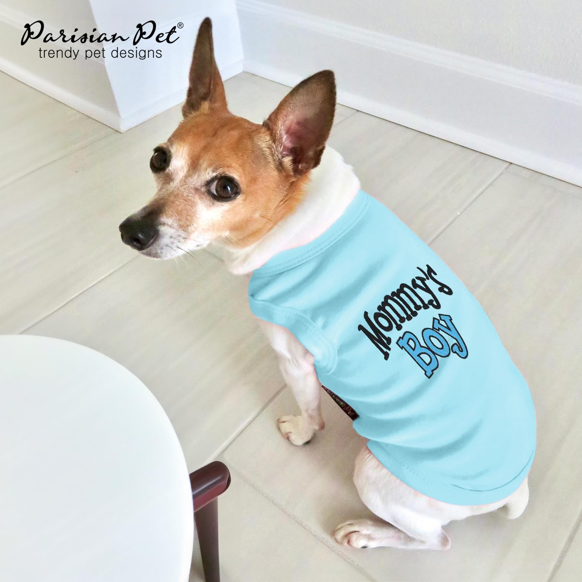 Parisian Pet Dog T-Shirt With Embroidered 'Mommy’S Boy' Words - 100% Cotton Boy Dog Shirts - Breathable Mamas Boy Dog Shirt - Machine Washable Dog Clothes For Medium-Sized Dogs, M