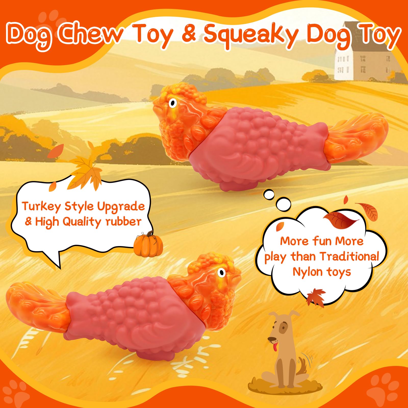 WinTour Tough Dog Toys for Aggressive Chewers, Durable and Indestructible Dog Toys to Keep Them Busy, Turkey Squeaky Chew Toys f