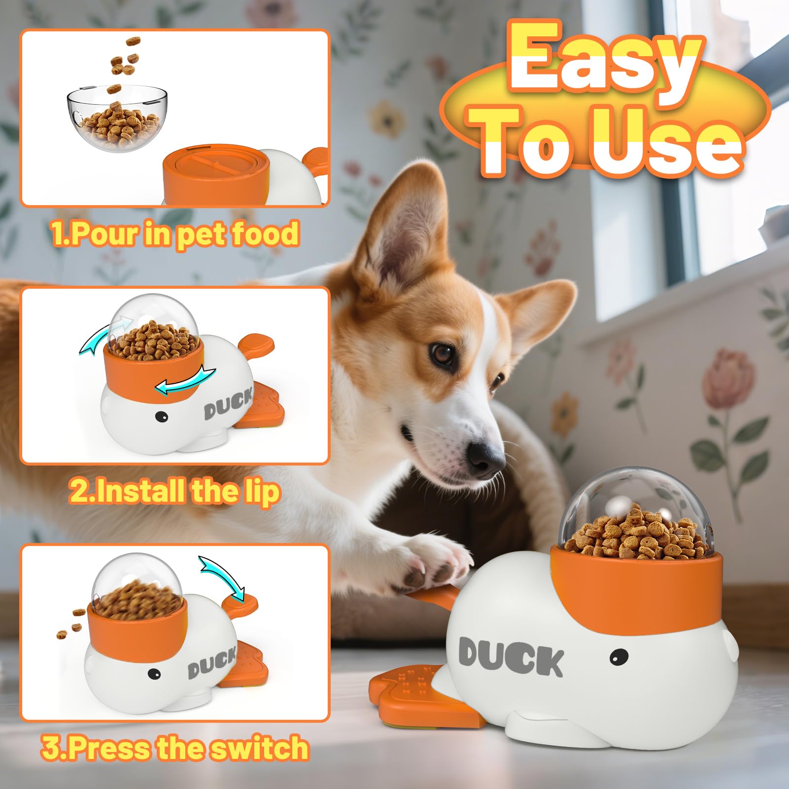 Dog Interactive Treat Dispenser Toy Food Puzzle Slow Feeder Duck-Shaped Dog Puzzle Feeders for Small Medium Dogs Cats IQ Trainin