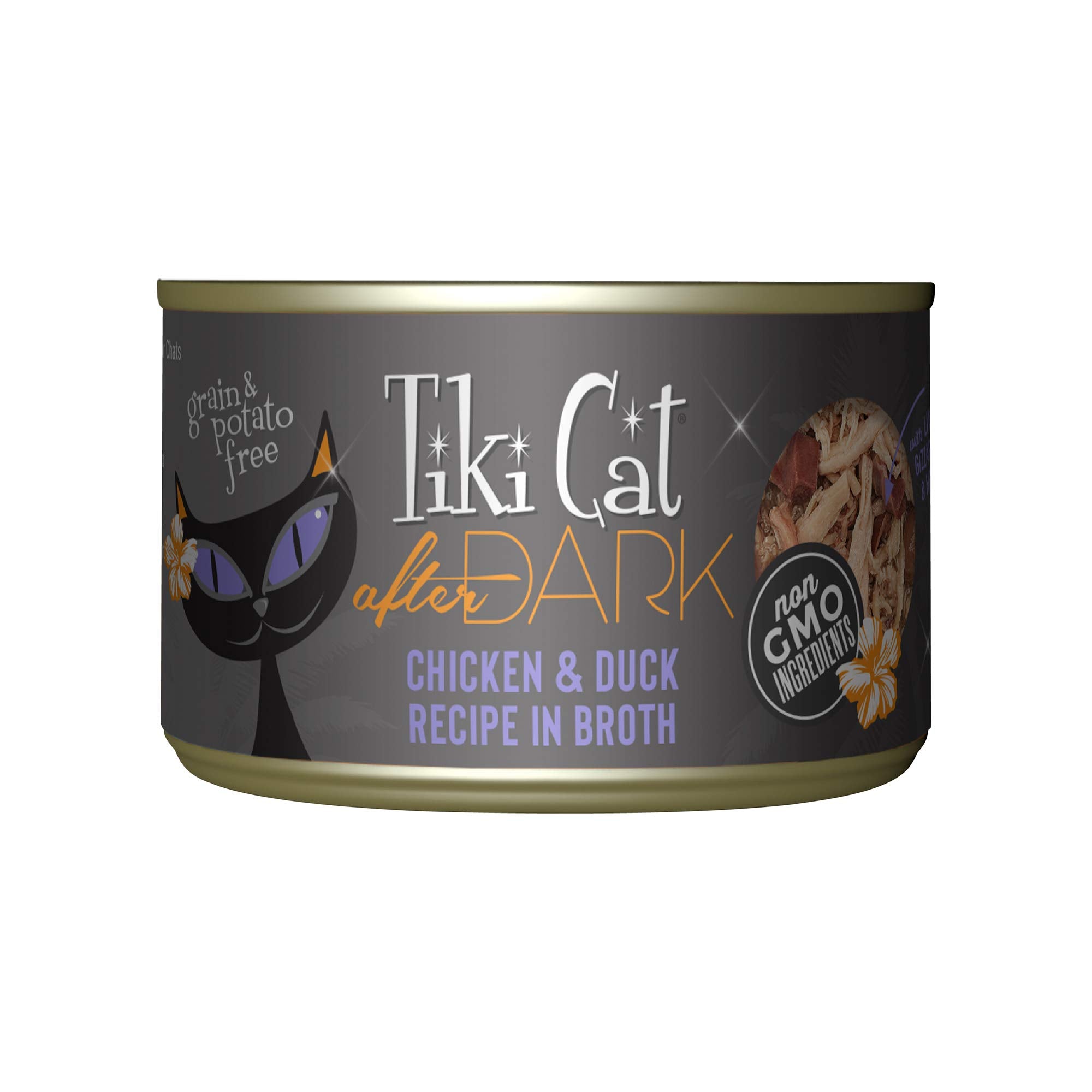 Tiki Cat After Dark, Chicken & Duck, High-Protein and 100% Non-GMO Ingredients, Wet Cat Food for Adult Cats, 5.5 oz. Cans (Pack 